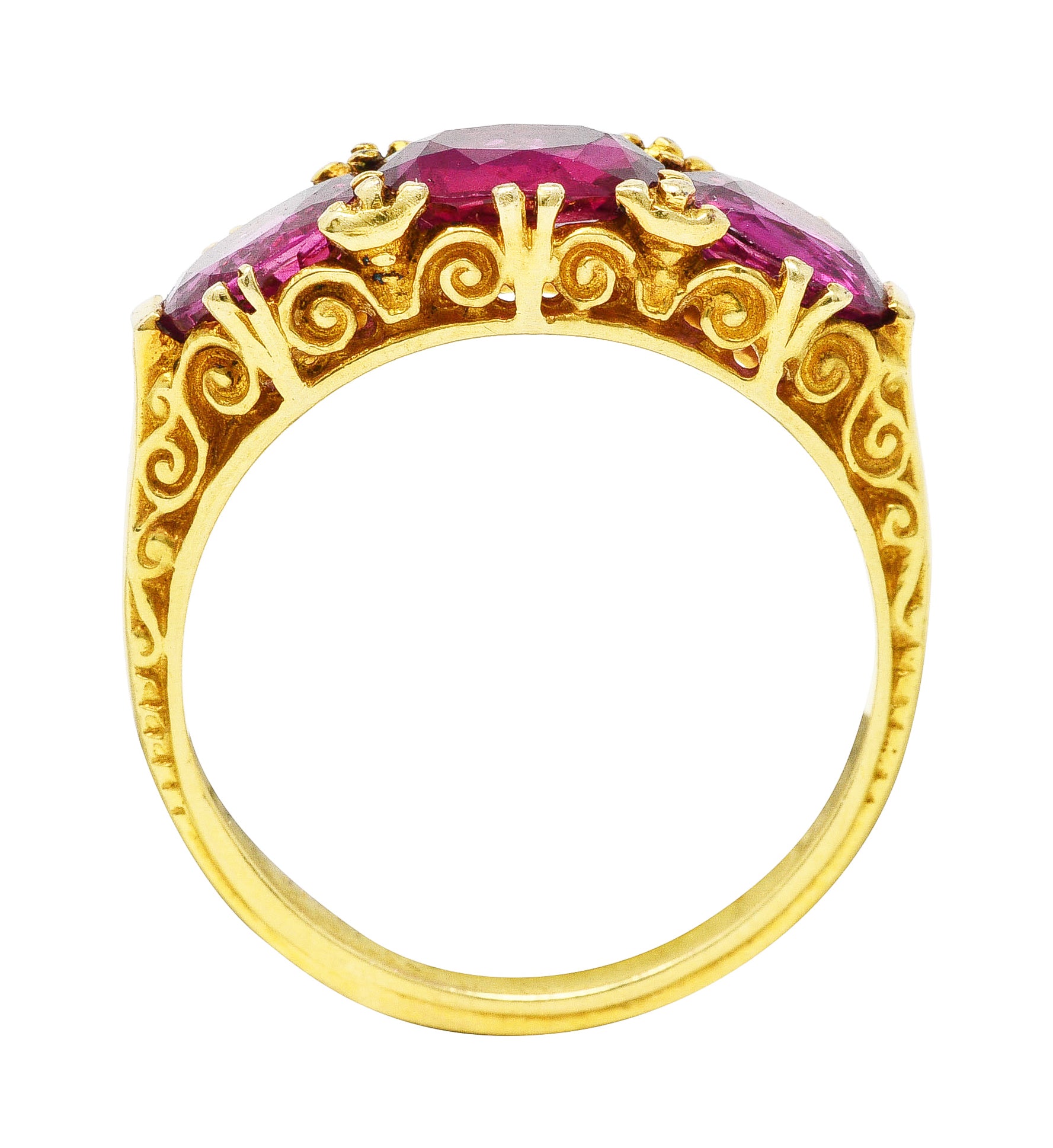 .11111 SH Victorian 2.50 CTW Ruby 18 Karat Yellow Gold Filigree Ring Wilson's Estate Jewelry