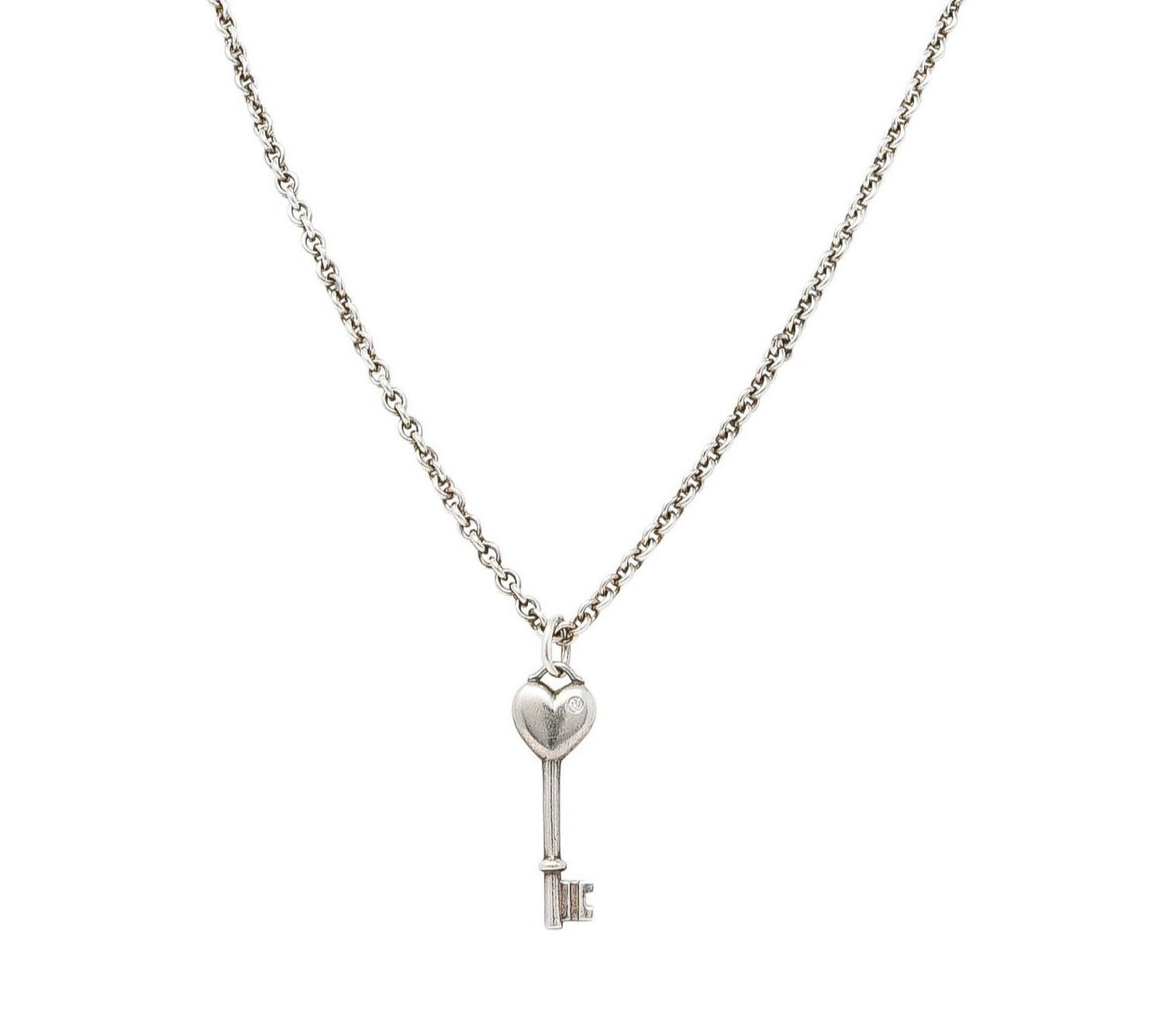 Tiffany Contemporary Diamond Sterling Silver Heart Key NecklaceNecklace - Wilson's Estate Jewelry