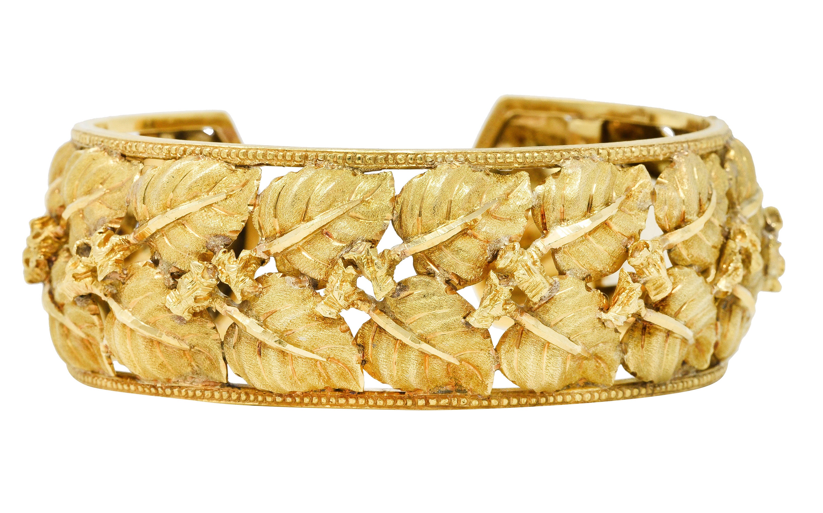 Vintage Buccellati 18 Karat Yellow Gold Hinged Foliate Leaf Cuff Braceletbracelet - Wilson's Estate Jewelry