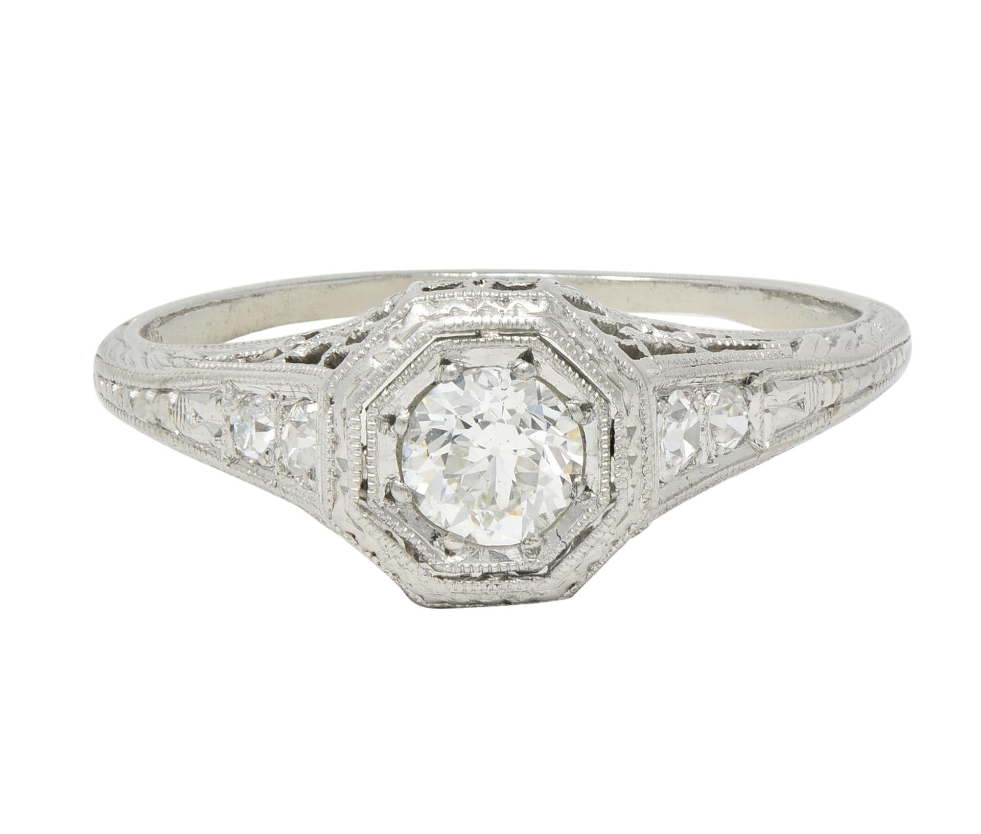 Art Deco 0.30 CTW Diamond Platinum Fleur-De-Lis Vintage Engagement Ring