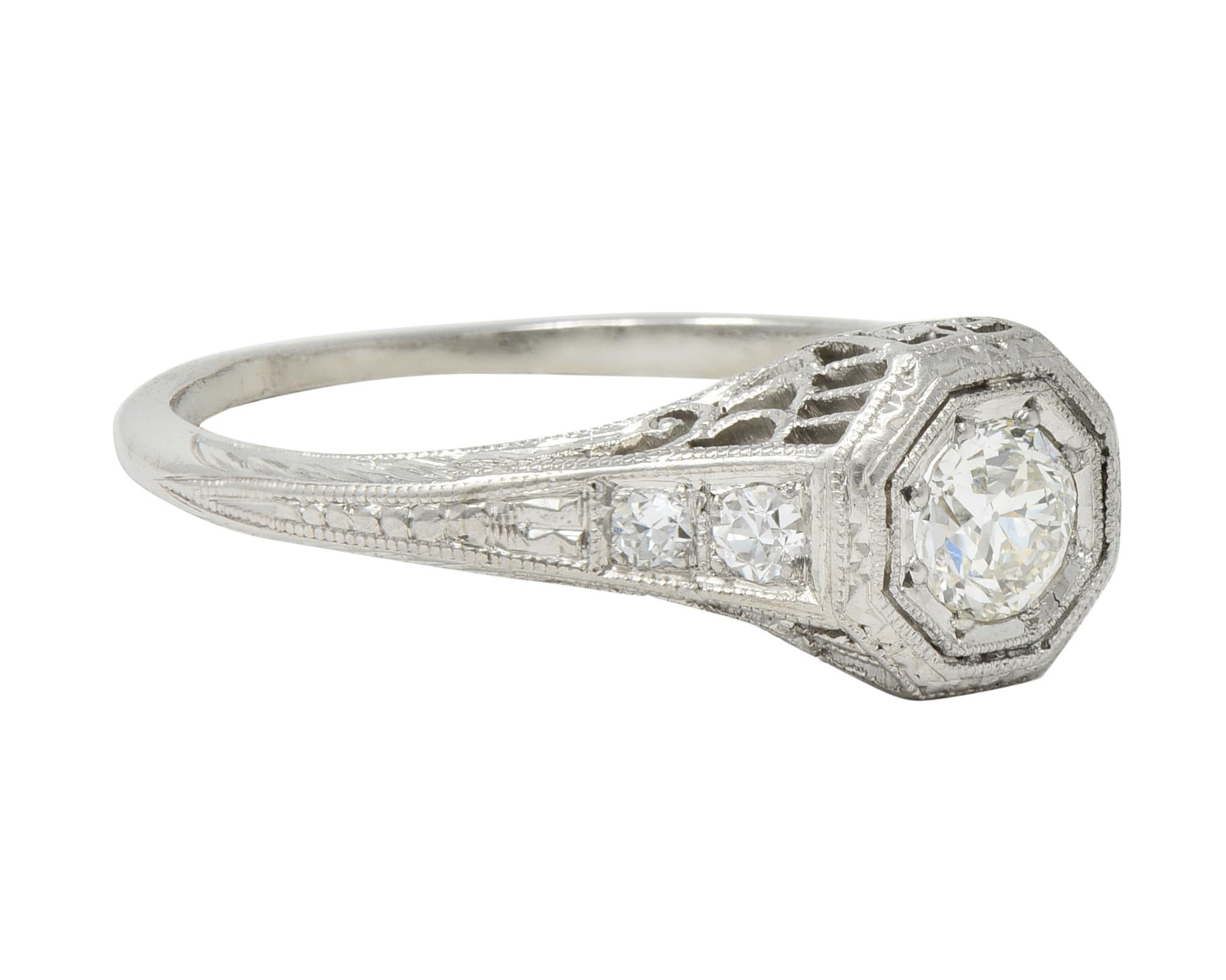 Art Deco 0.30 CTW Diamond Platinum Fleur-De-Lis Vintage Engagement Ring