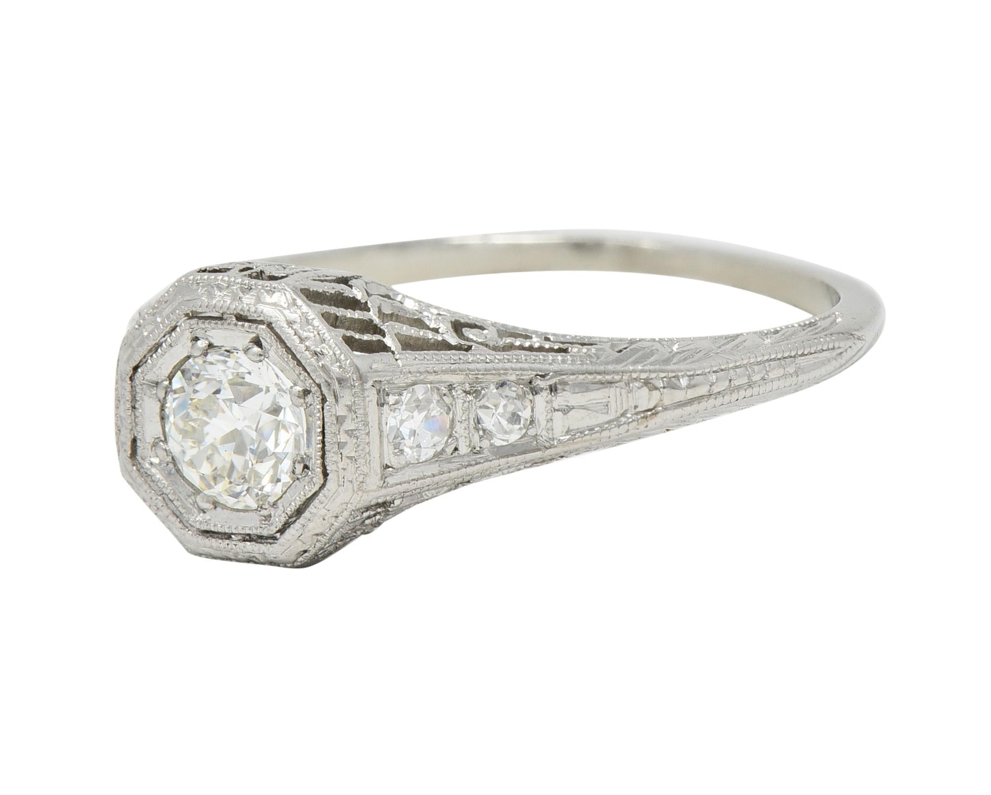 Art Deco 0.30 CTW Diamond Platinum Fleur-De-Lis Vintage Engagement Ring