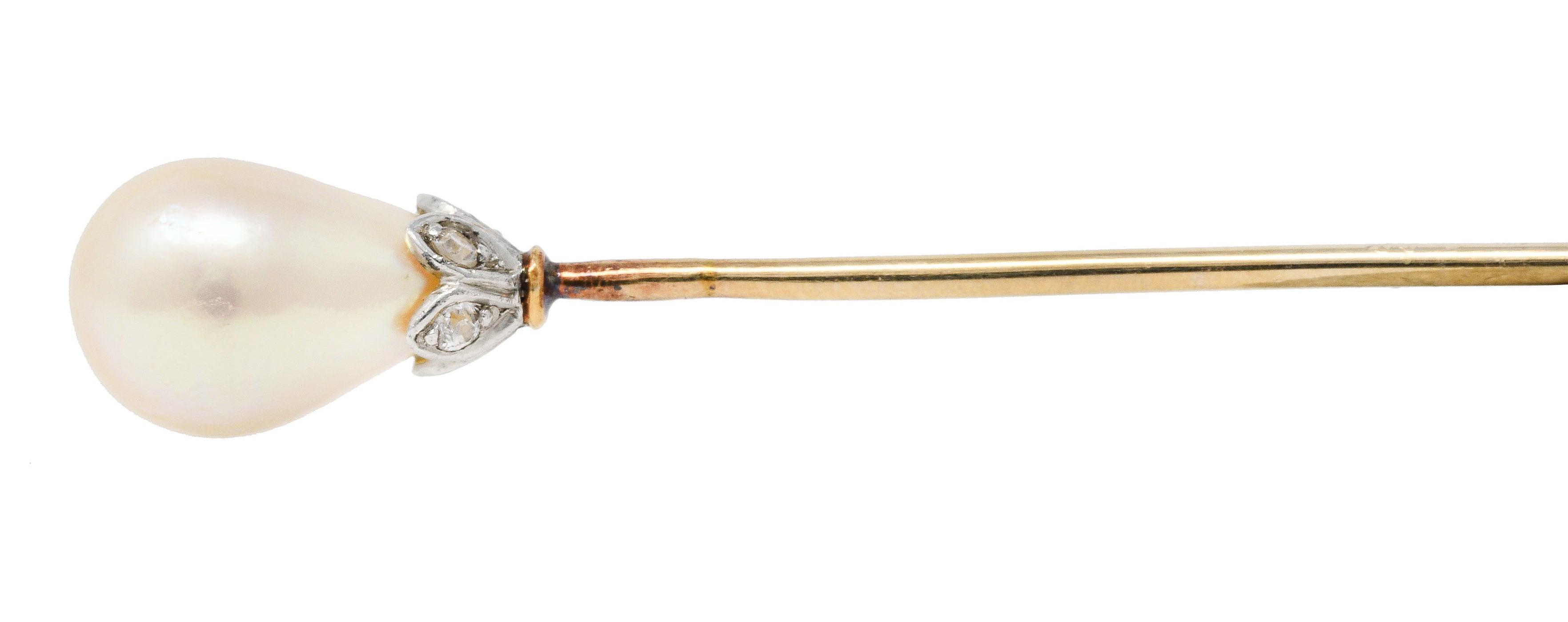 Belle Epoque Saltwater Natural Pearl Diamond Platinum 18 Karat Gold Antique Stickpin GIAStick Pin - Wilson's Estate Jewelry