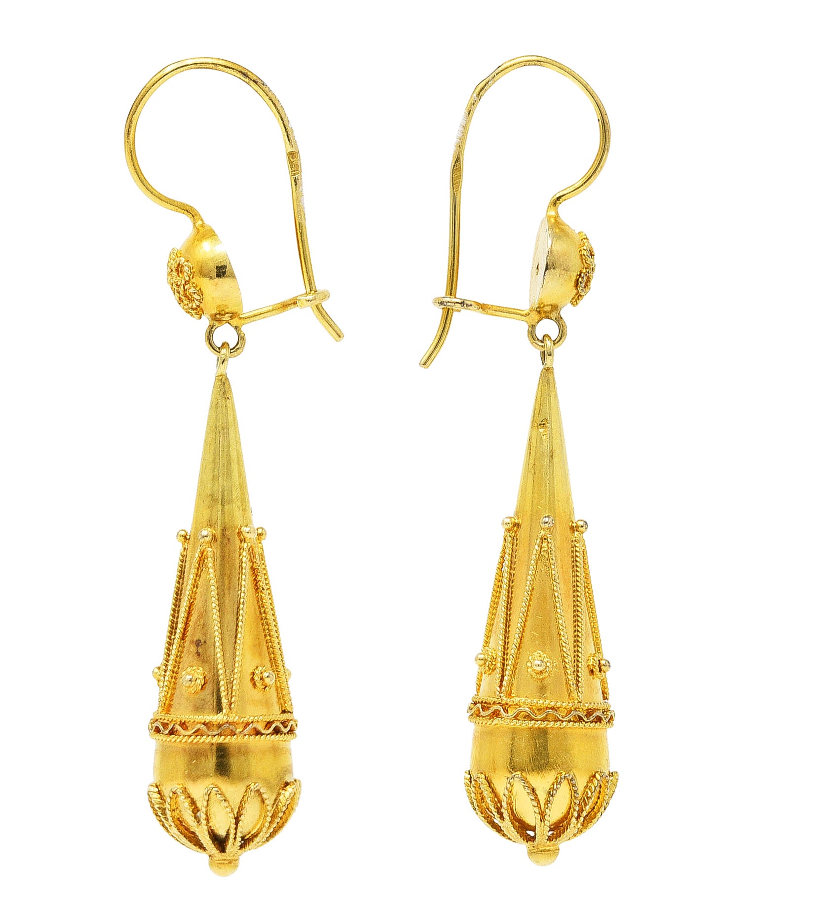 British Victorian Etruscan Revival 15 Karat Yellow Gold Drop EarringsEarrings - Wilson's Estate Jewelry