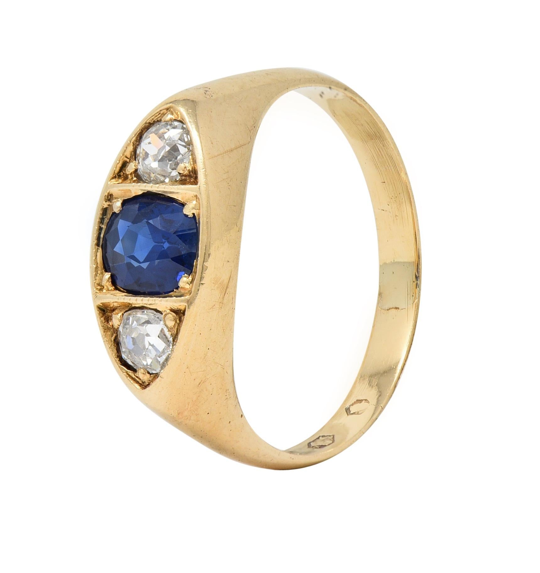 Vintage 1960s 1.09 CTW Sapphire Diamond 14 Karat Gold Marquise Three Stone Ring