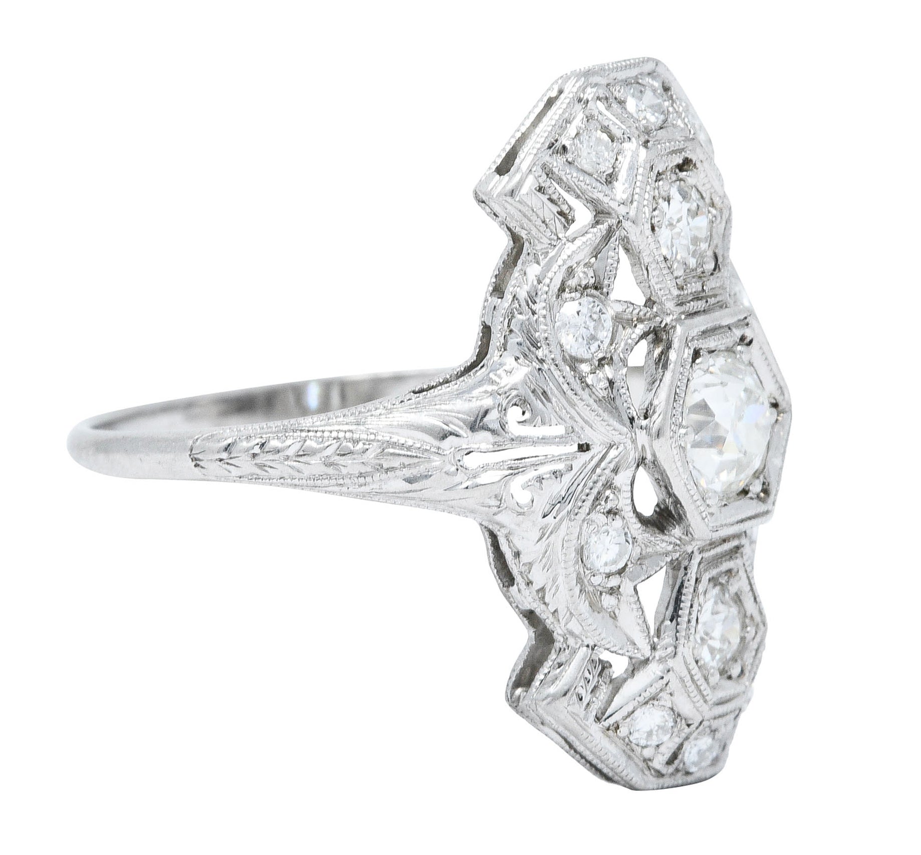 1920's Art Deco 0.85 CTW Diamond Platinum Geometric Dinner RingRing - Wilson's Estate Jewelry