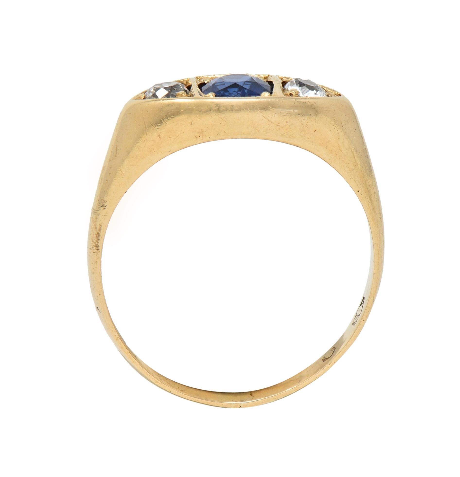 Vintage 1960s 1.09 CTW Sapphire Diamond 14 Karat Gold Marquise Three Stone Ring