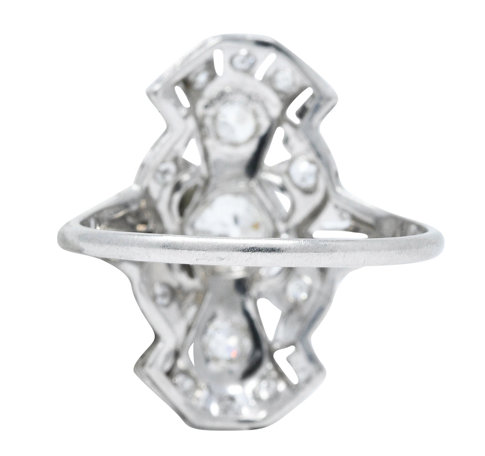 1920's Art Deco 0.85 CTW Diamond Platinum Geometric Dinner RingRing - Wilson's Estate Jewelry