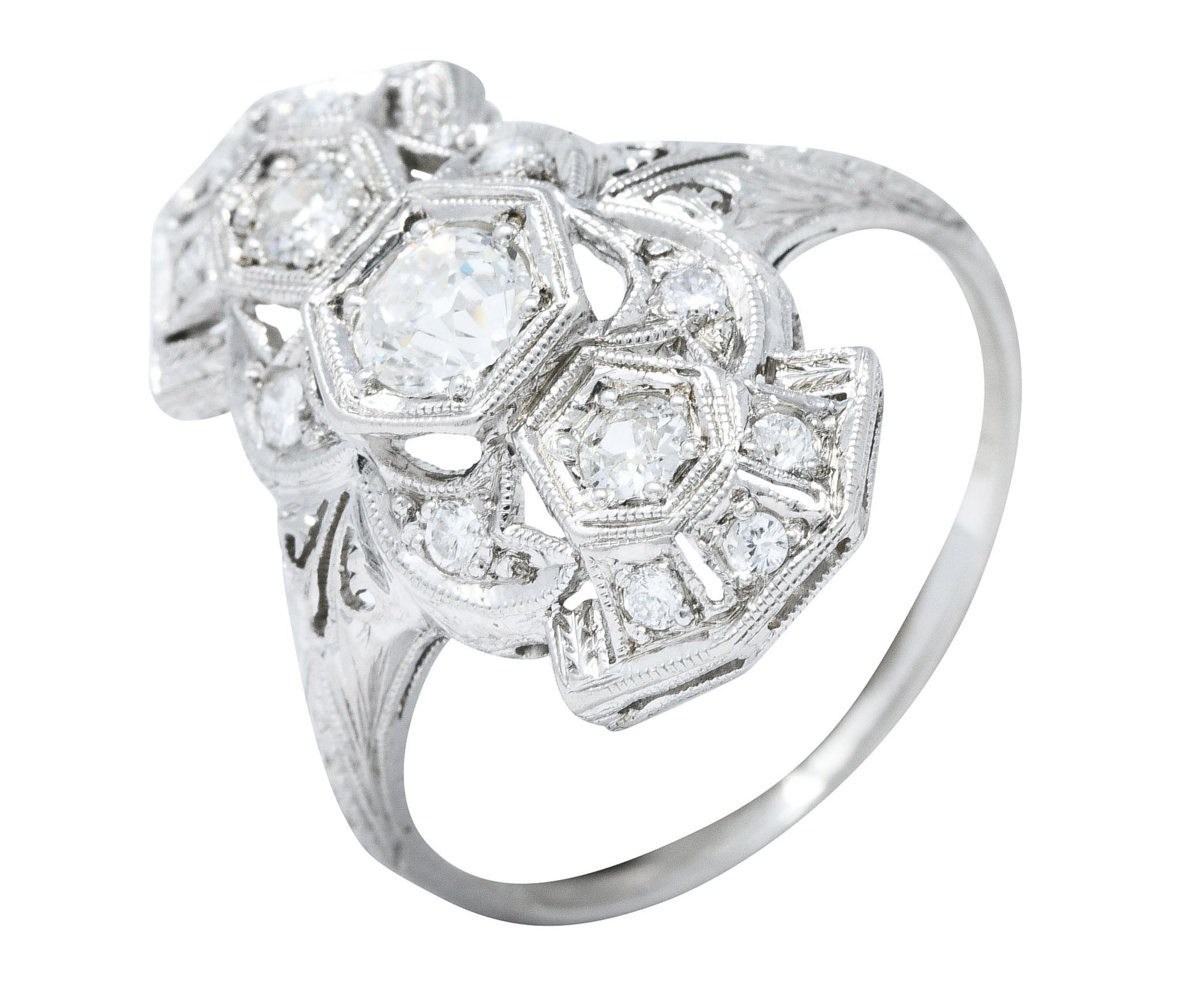 1920's Art Deco 0.85 CTW Diamond Platinum Geometric Dinner RingRing - Wilson's Estate Jewelry