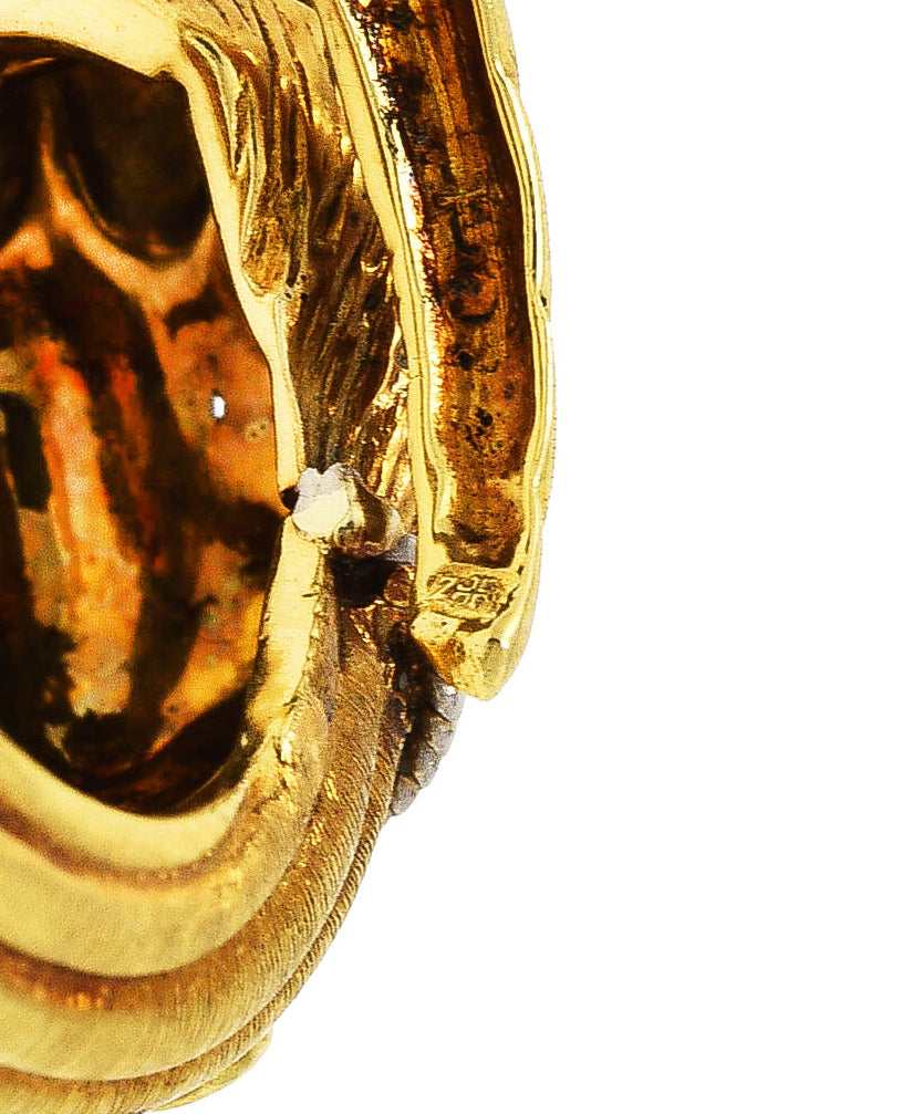 Vintage Lalaounis Ruby Emerald 18 Karat Two-Tone Gold Greek Lion Head Bypass RingRing - Wilson's Estate Jewelry
