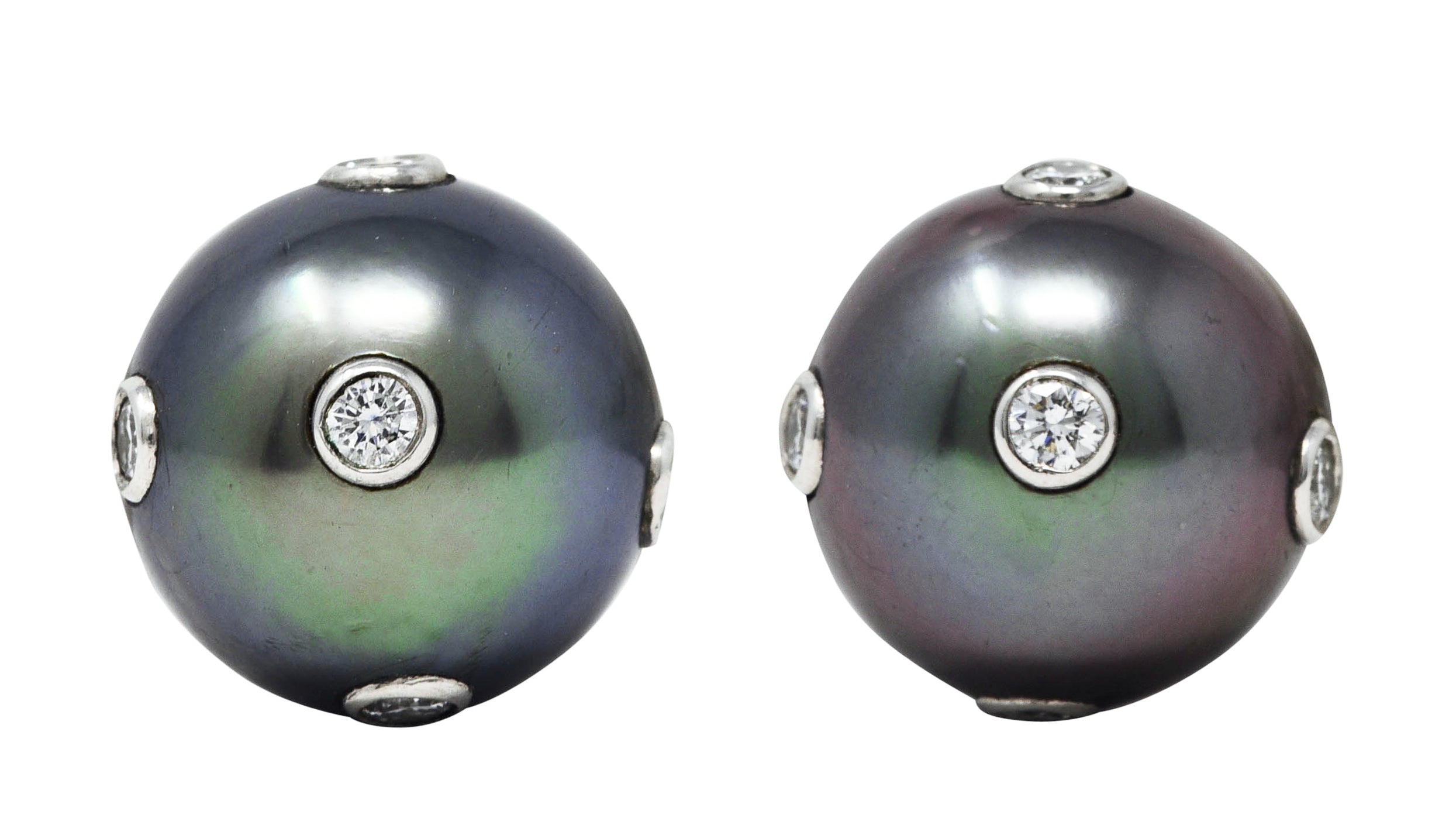 Tiffany & Co. Contemporary Diamond Tahitian Pearl Platinum Stud Earrings Wilson's Estate Jewelry