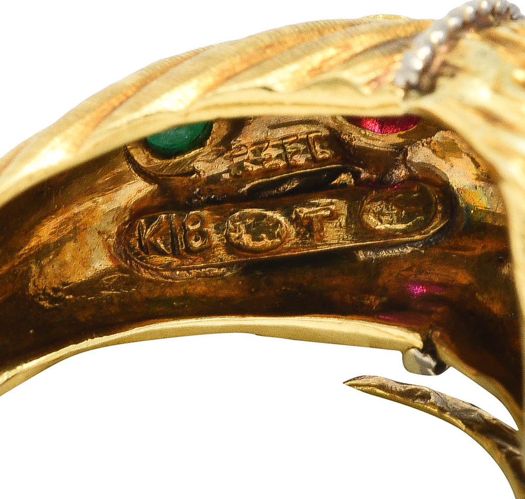 Vintage Lalaounis Ruby Emerald 18 Karat Two-Tone Gold Greek Lion Head Bypass RingRing - Wilson's Estate Jewelry