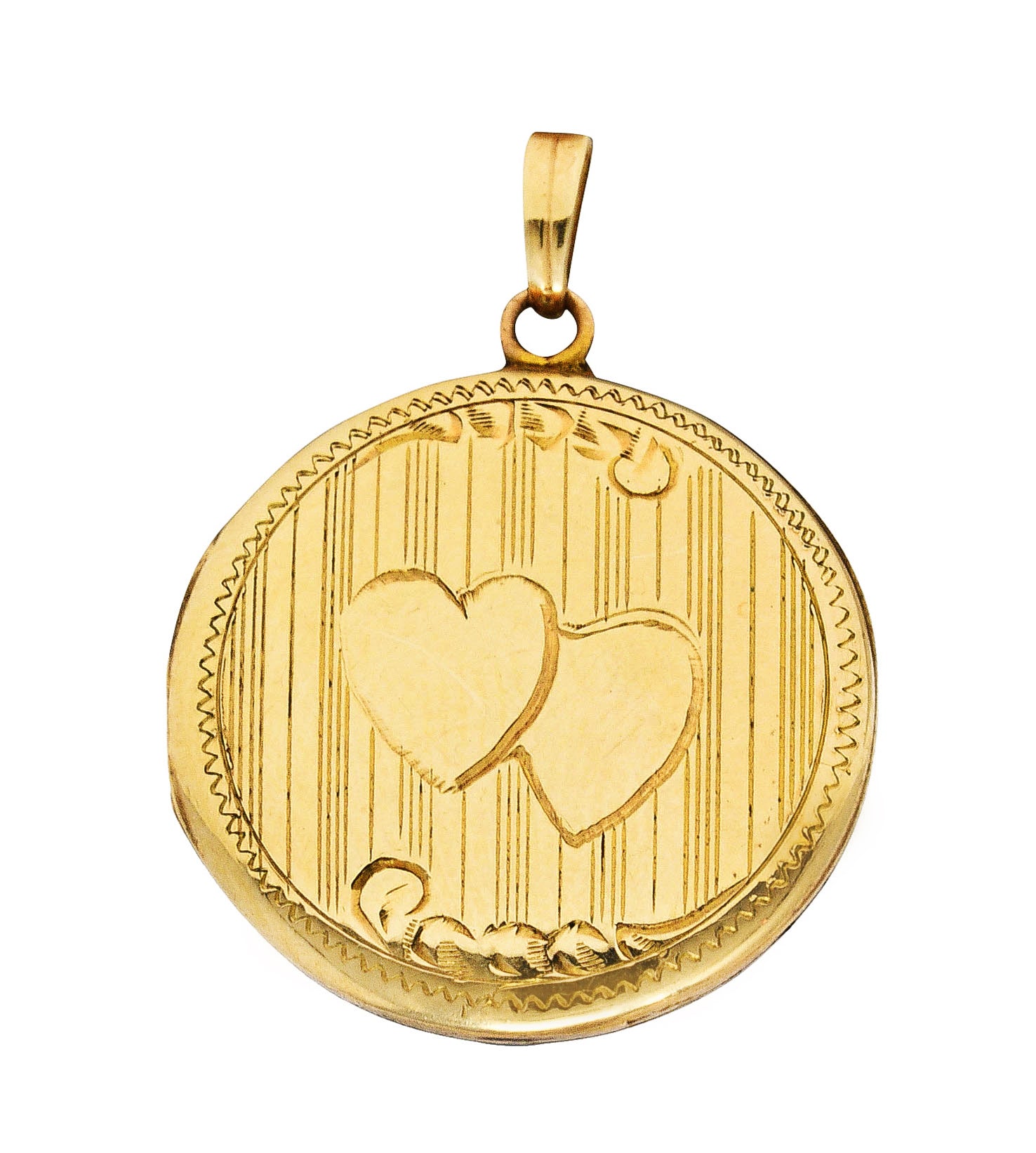 Art Deco 10 Karat Yellow Gold Circular Heart Locket PendantNecklace - Wilson's Estate Jewelry