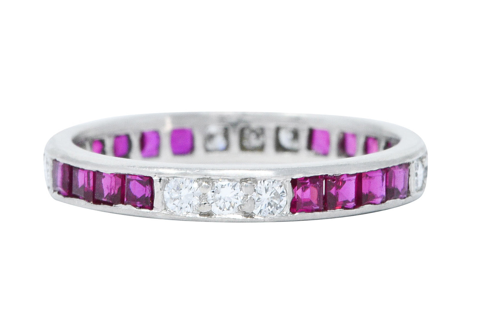 1960's Vintage 1.11 CTW Diamond Ruby Platinum Eternity Band RingRing - Wilson's Estate Jewelry