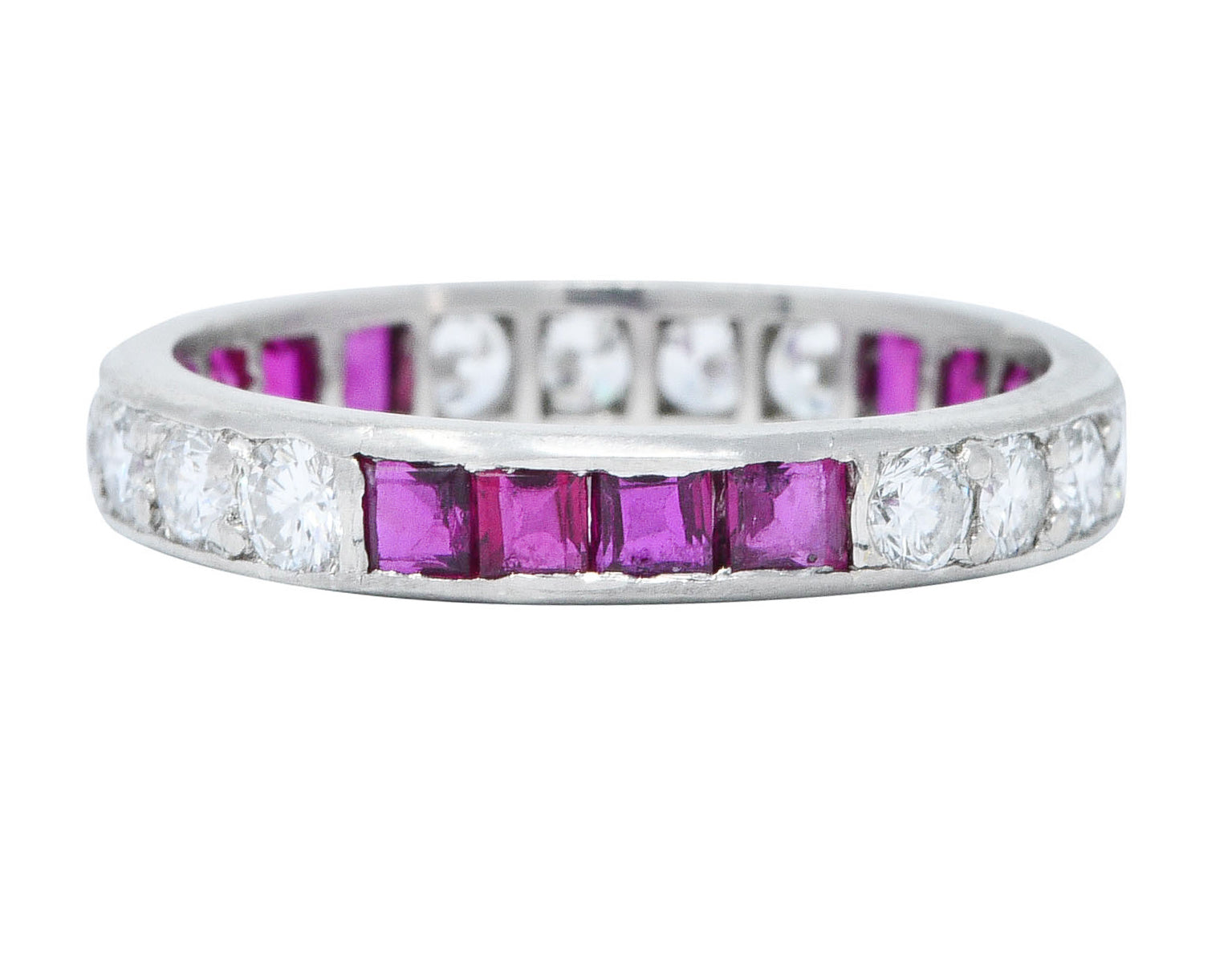 1960's Vintage 1.11 CTW Diamond Ruby Platinum Eternity Band RingRing - Wilson's Estate Jewelry