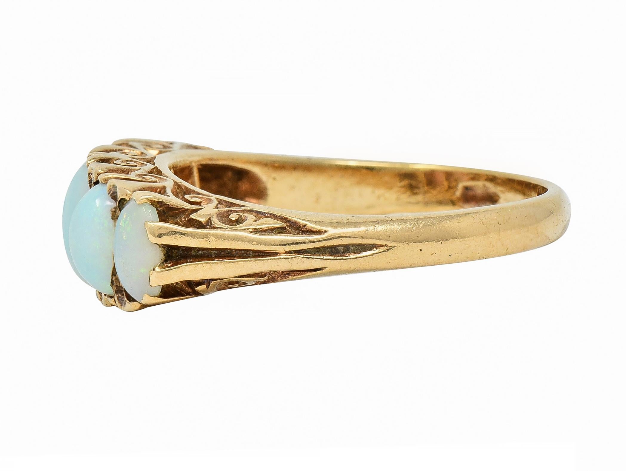 Victorian Opal 9 Karat Yellow Gold Antique Five Stone Band Ring