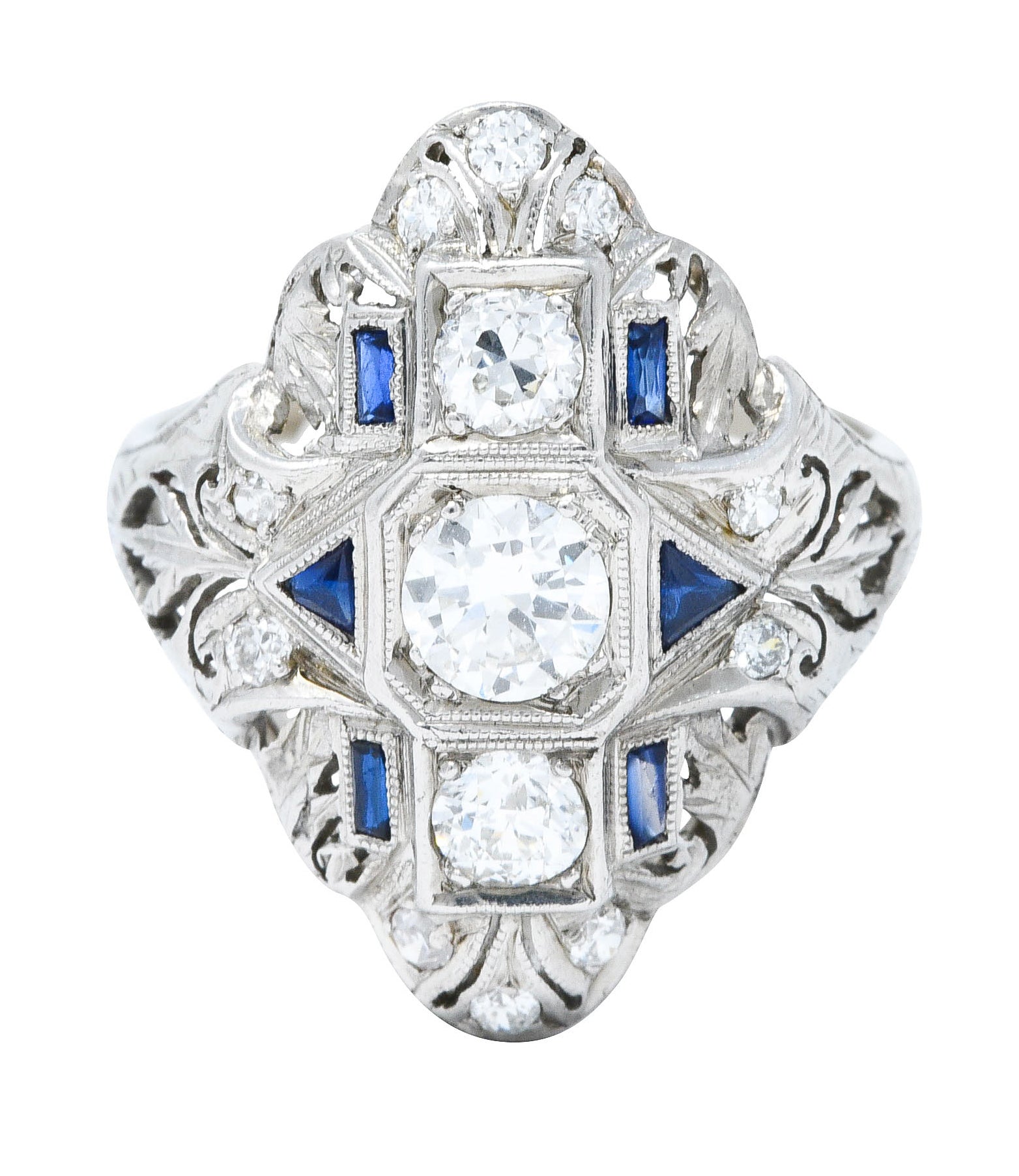 Art Deco 1.45 CTW Diamond Sapphire Platinum Dinner RingRing - Wilson's Estate Jewelry