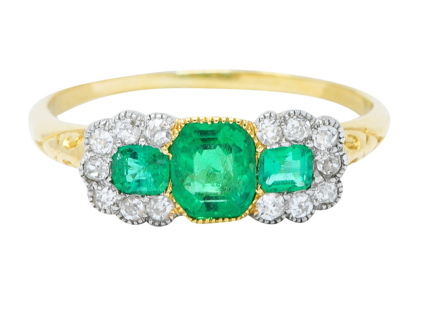 1920's Art Deco 1.20 CTW Emerald Diamond Platinum-Topped 18 Karat Gold RingRing - Wilson's Estate Jewelry