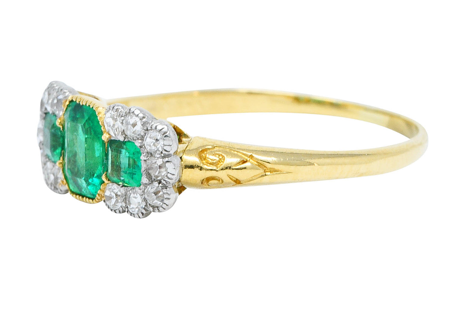 1920's Art Deco 1.20 CTW Emerald Diamond Platinum-Topped 18 Karat Gold RingRing - Wilson's Estate Jewelry