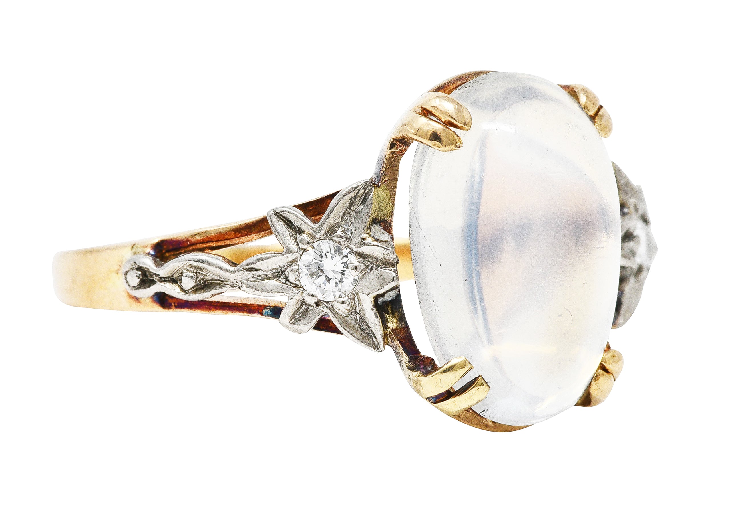 Retro Moonstone Diamond Platinum 14 Karat Rose Gold Gemstone Vintage Ring Wilson's Estate Jewelry