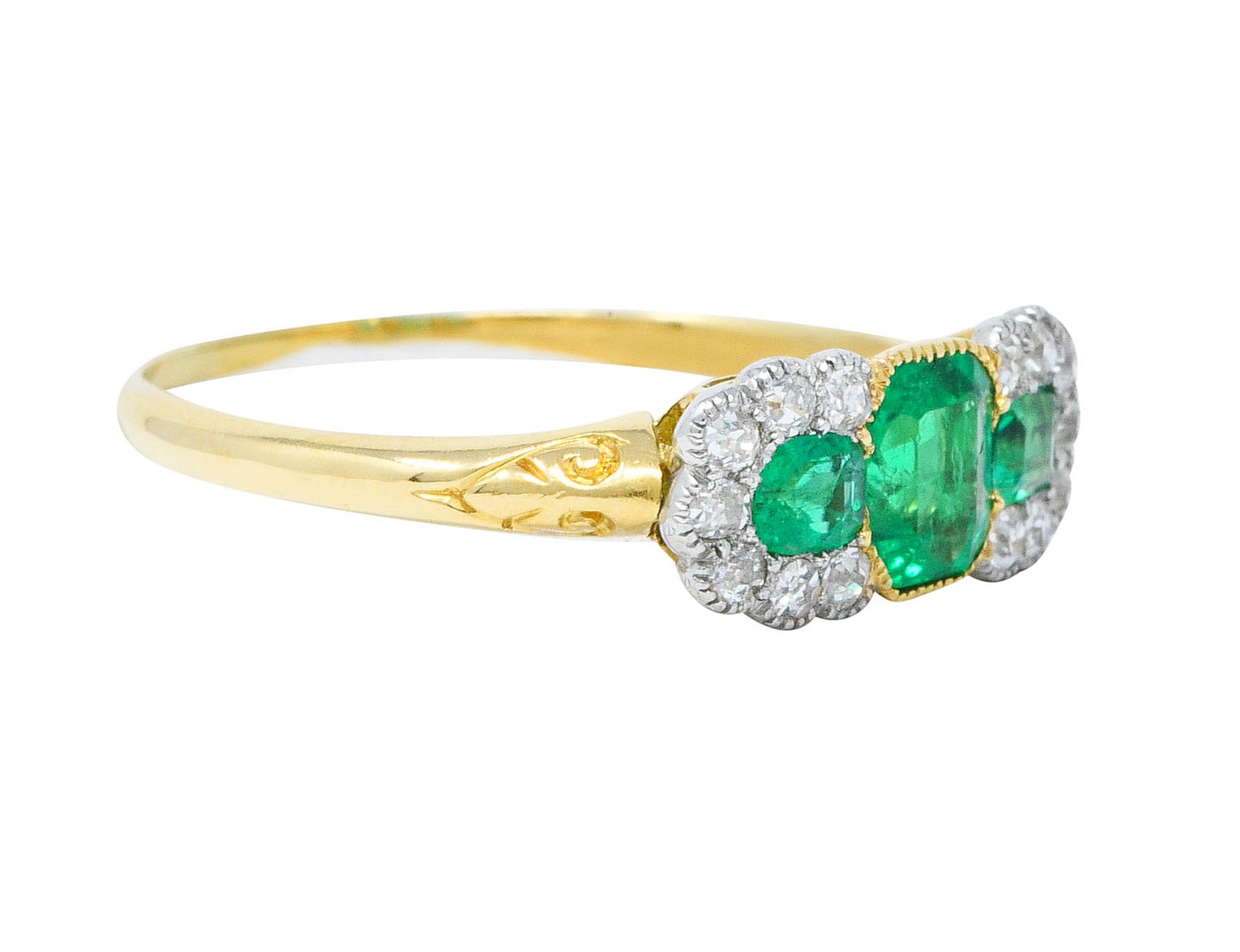 1920's Art Deco 1.20 CTW Emerald Diamond Platinum-Topped 18 Karat Gold RingRing - Wilson's Estate Jewelry