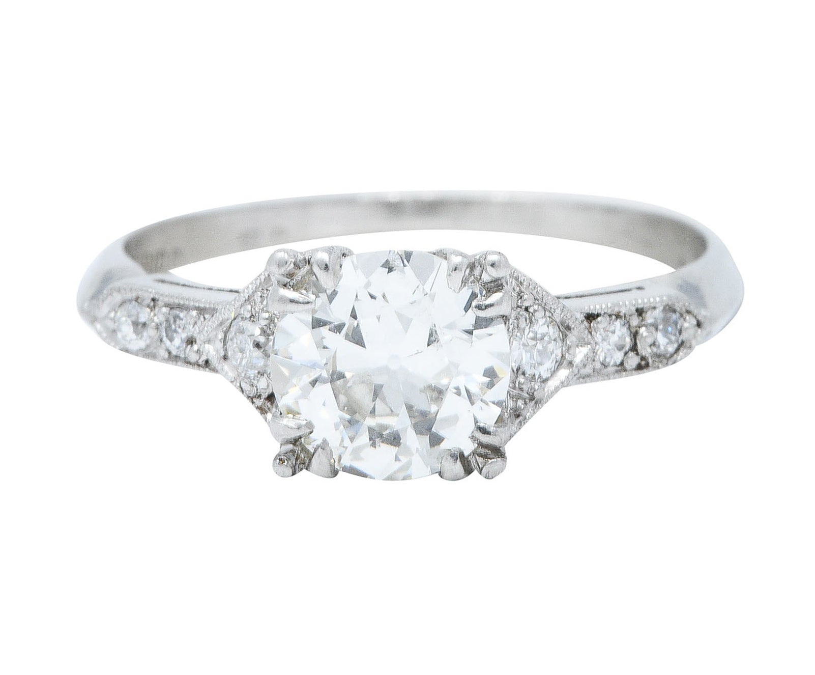 Art Deco 1.24 CTW Diamond Platinum Pointed Shoulder Engagement Ring GIARing - Wilson's Estate Jewelry