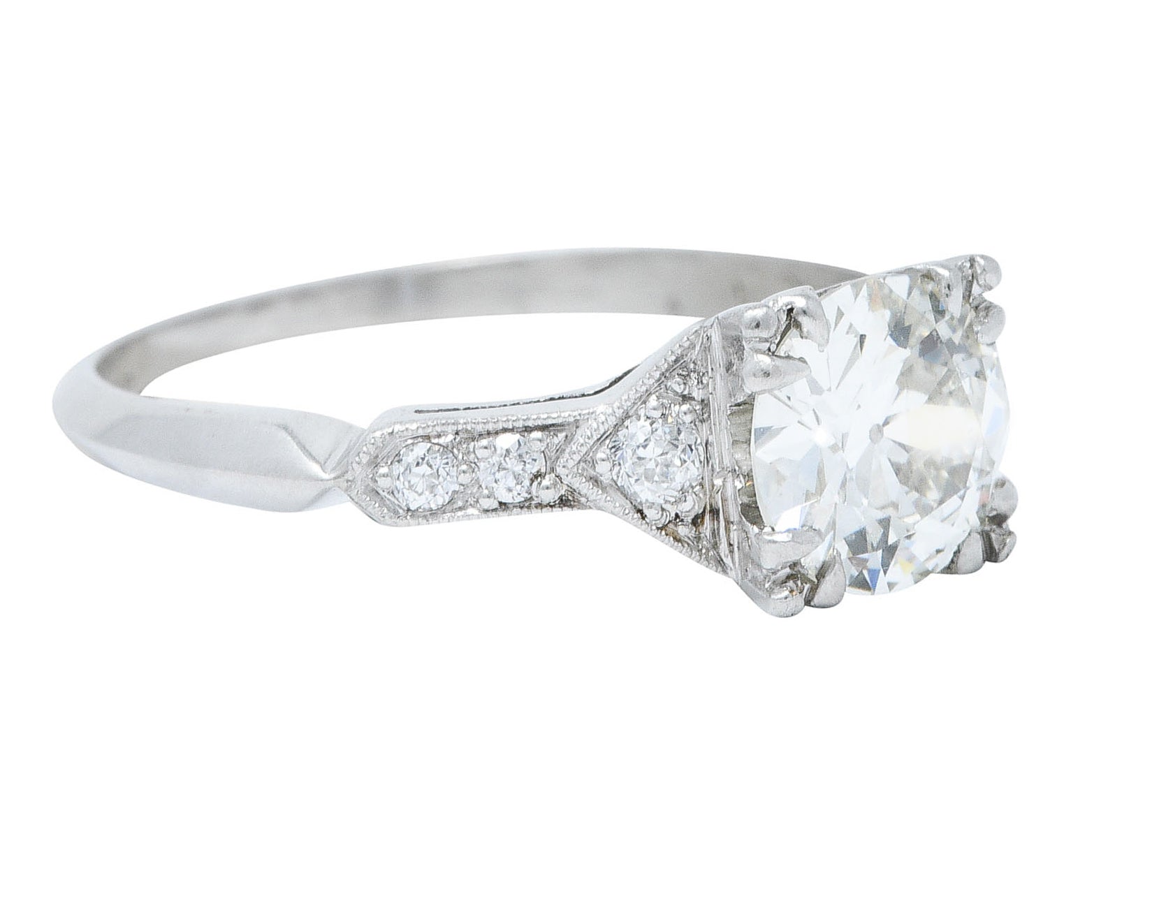 Art Deco 1.24 CTW Diamond Platinum Pointed Shoulder Engagement Ring GIARing - Wilson's Estate Jewelry