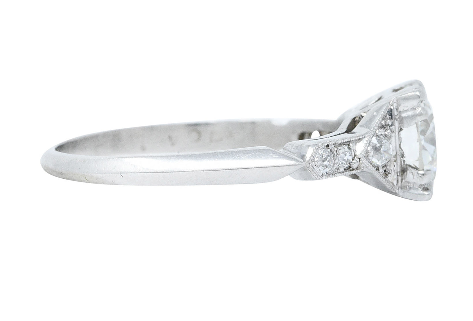 Art Deco 1.24 CTW Diamond Platinum Pointed Shoulder Engagement Ring GIARing - Wilson's Estate Jewelry