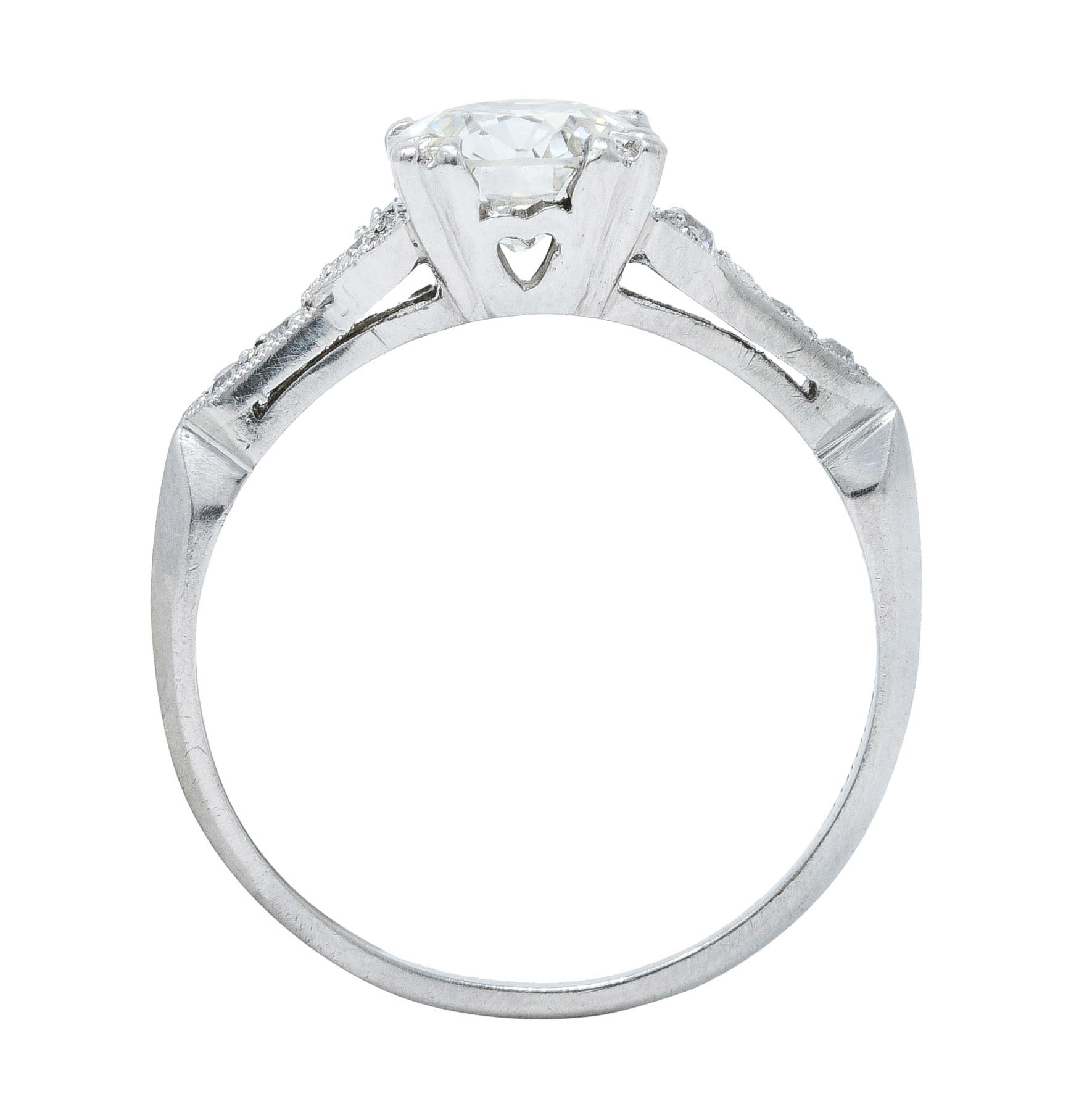 Art Deco 1.24 CTW Diamond Platinum Pointed Shoulder Engagement Ring GIARing - Wilson's Estate Jewelry