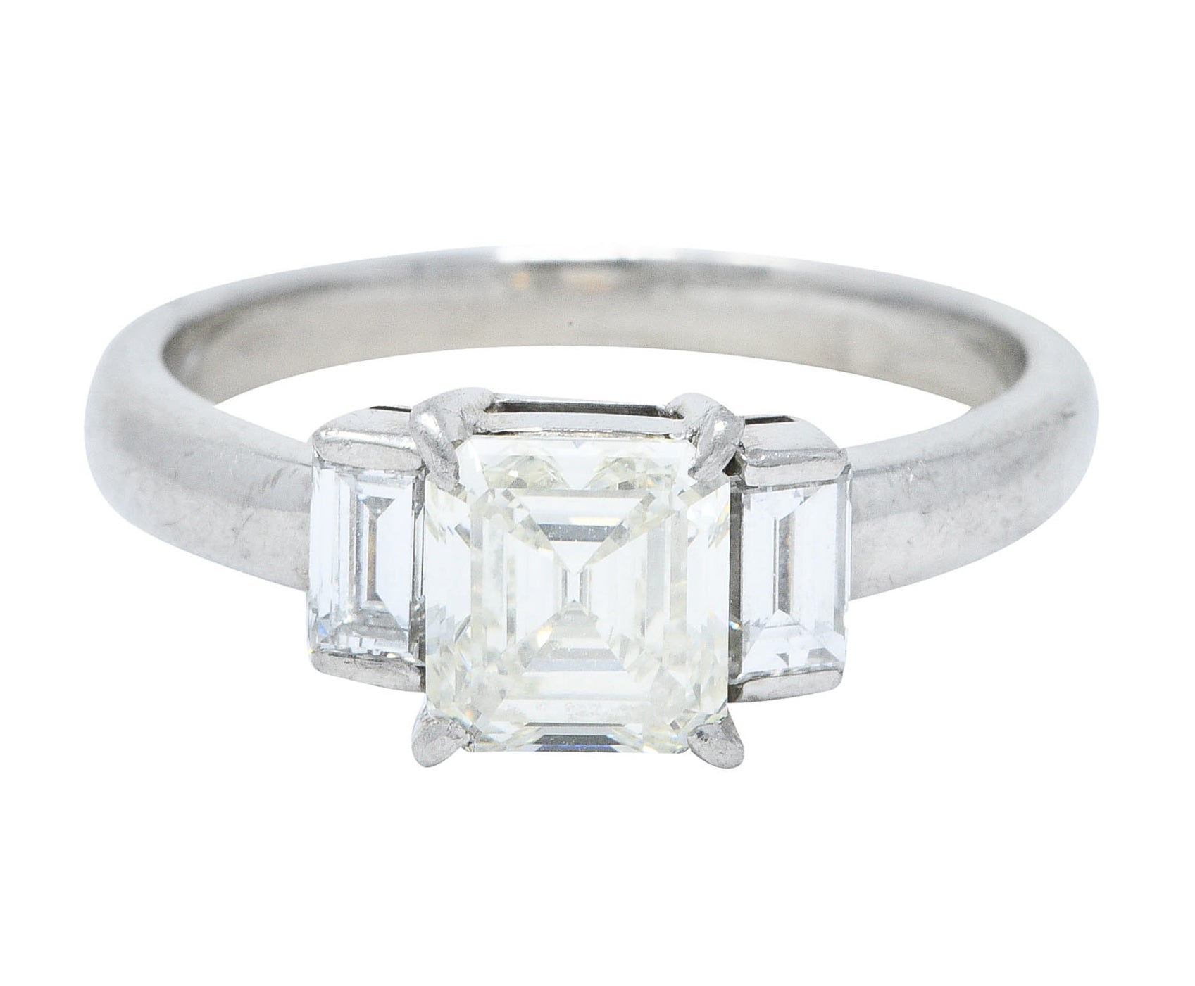 2.01 CTW Asscher Diamond Platinum Three Stone Engagement RingRing - Wilson's Estate Jewelry