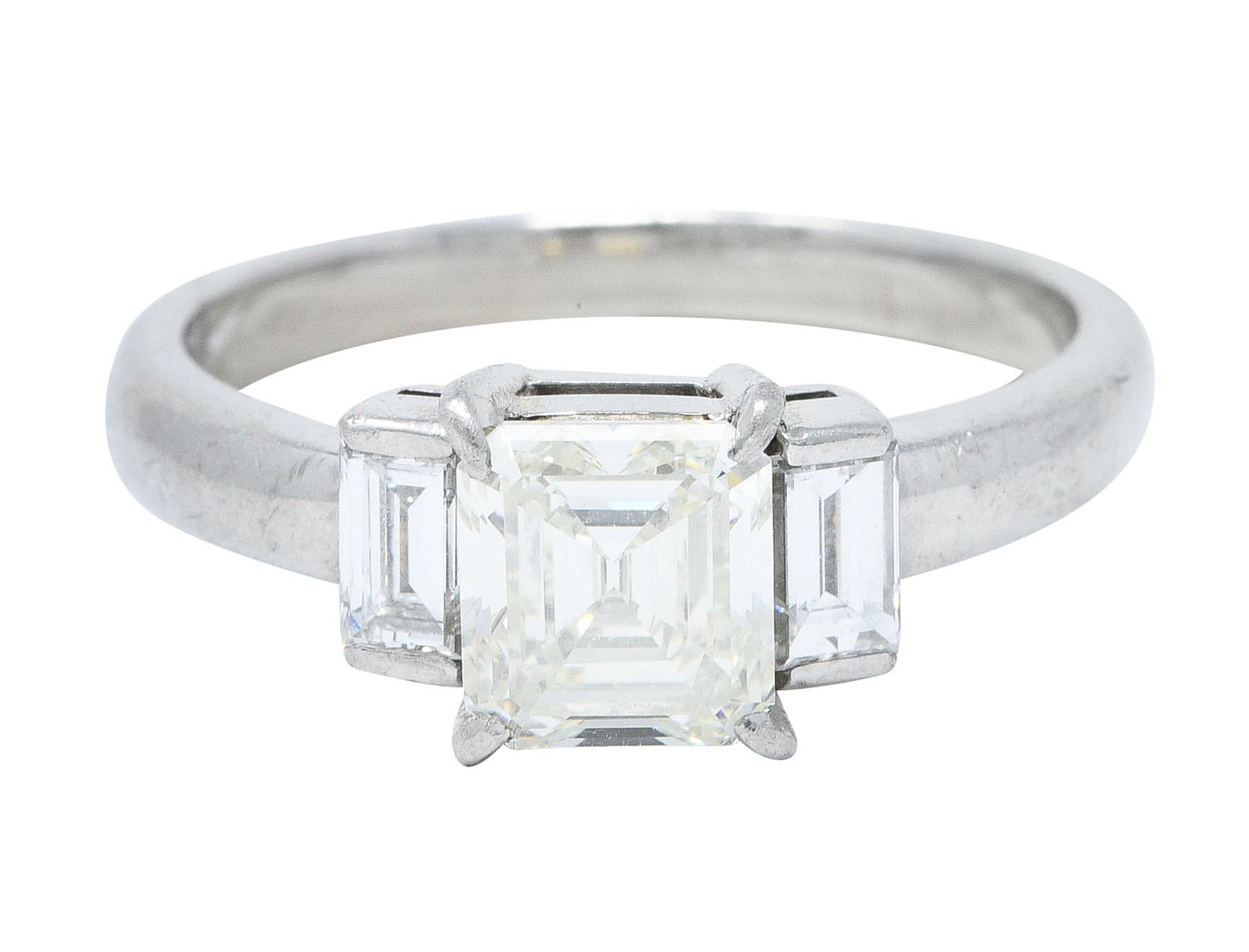 2.01 CTW Asscher Diamond Platinum Three Stone Engagement RingRing - Wilson's Estate Jewelry