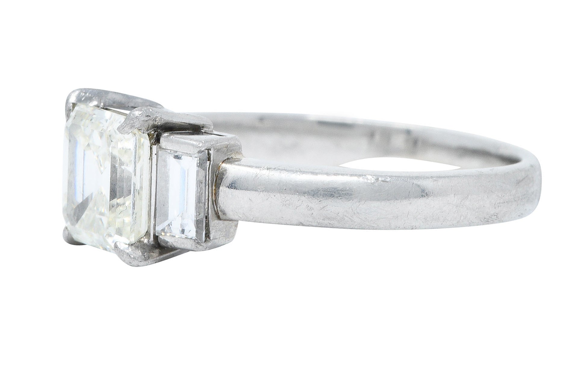 2.01 CTW Asscher Diamond Platinum Three Stone Engagement RingRing - Wilson's Estate Jewelry