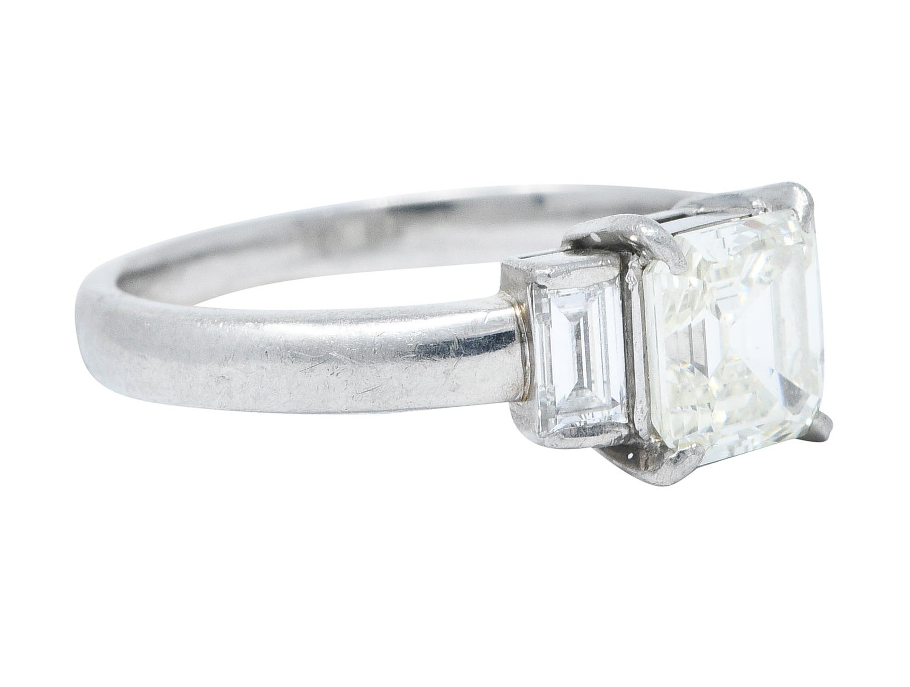 2.01 CTW Asscher Diamond Platinum Three Stone Engagement RingRing - Wilson's Estate Jewelry