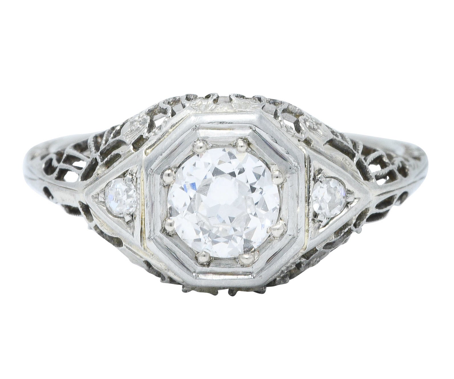 1920's Art Deco 0.57 CTW Diamond 18 Karat White Gold Bombe Engagement RingRing - Wilson's Estate Jewelry