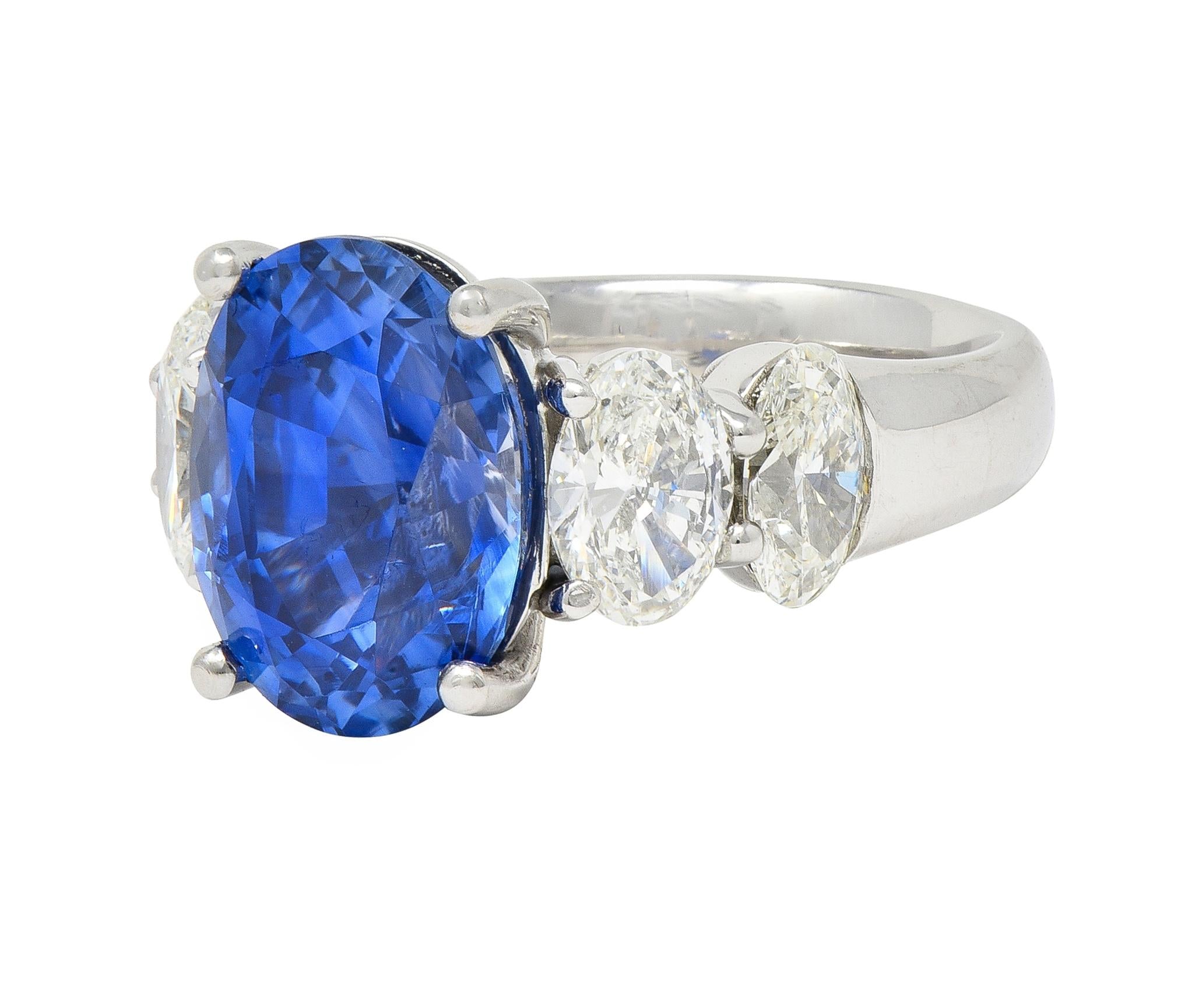 JB Star 7.15 CTW Ceylon Sapphire Diamond Platinum Five Stone Ring GIA