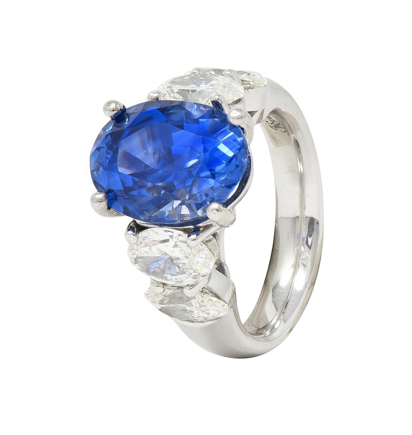 JB Star 7.15 CTW Ceylon Sapphire Diamond Platinum Five Stone Ring GIA