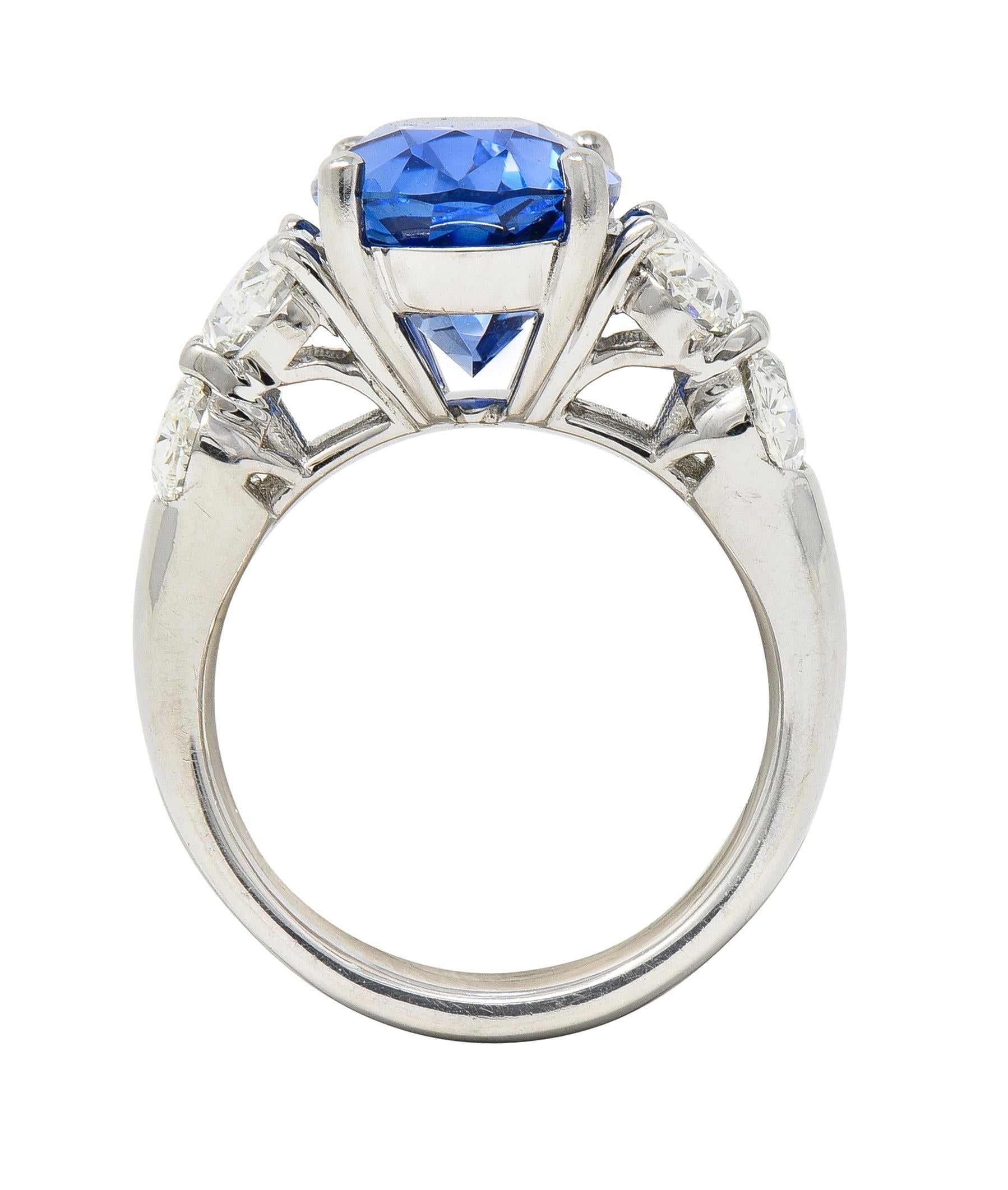 JB Star 7.15 CTW Ceylon Sapphire Diamond Platinum Five Stone Ring GIA