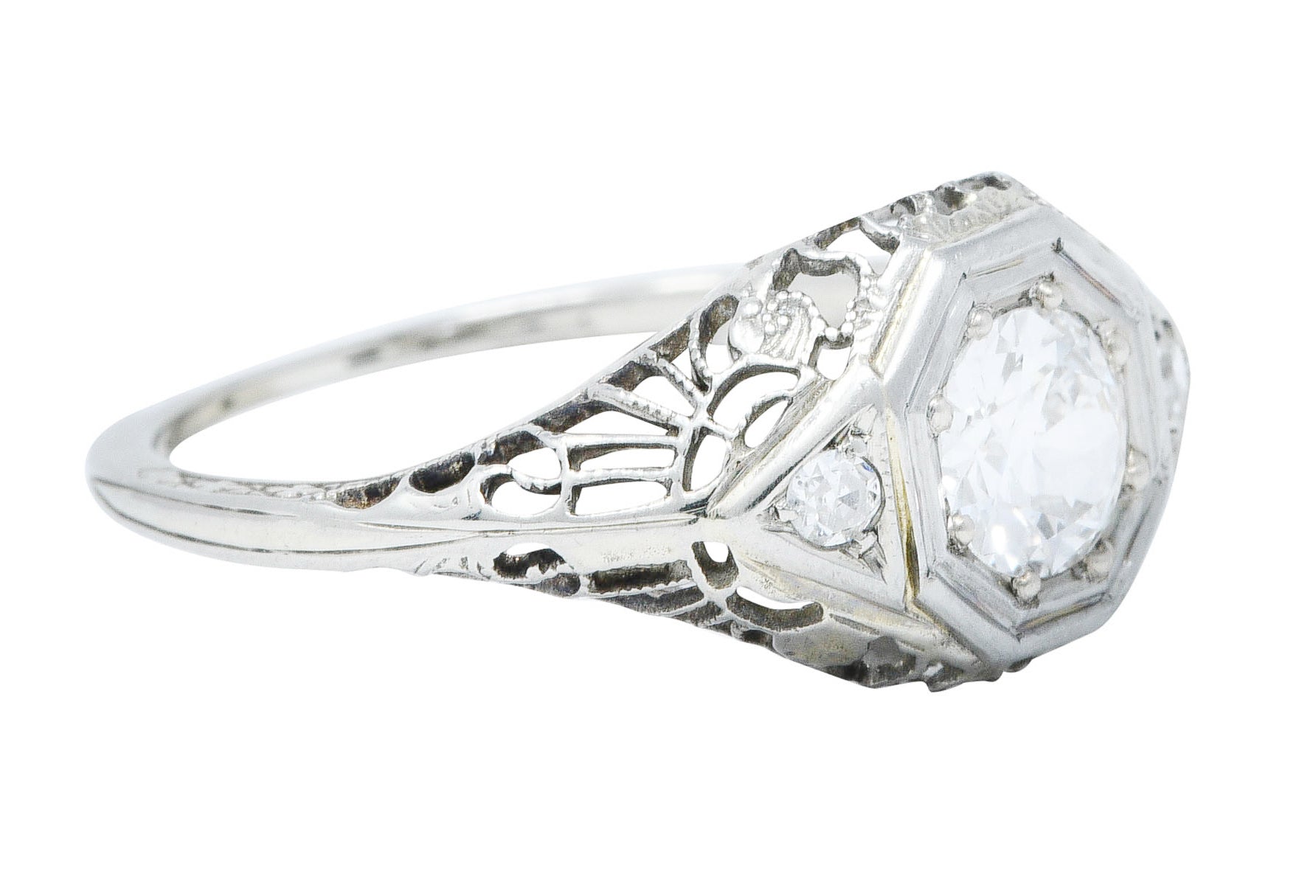 1920's Art Deco 0.57 CTW Diamond 18 Karat White Gold Bombe Engagement RingRing - Wilson's Estate Jewelry