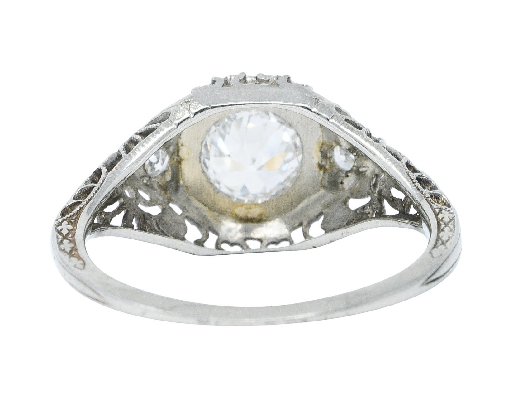 1920's Art Deco 0.57 CTW Diamond 18 Karat White Gold Bombe Engagement RingRing - Wilson's Estate Jewelry