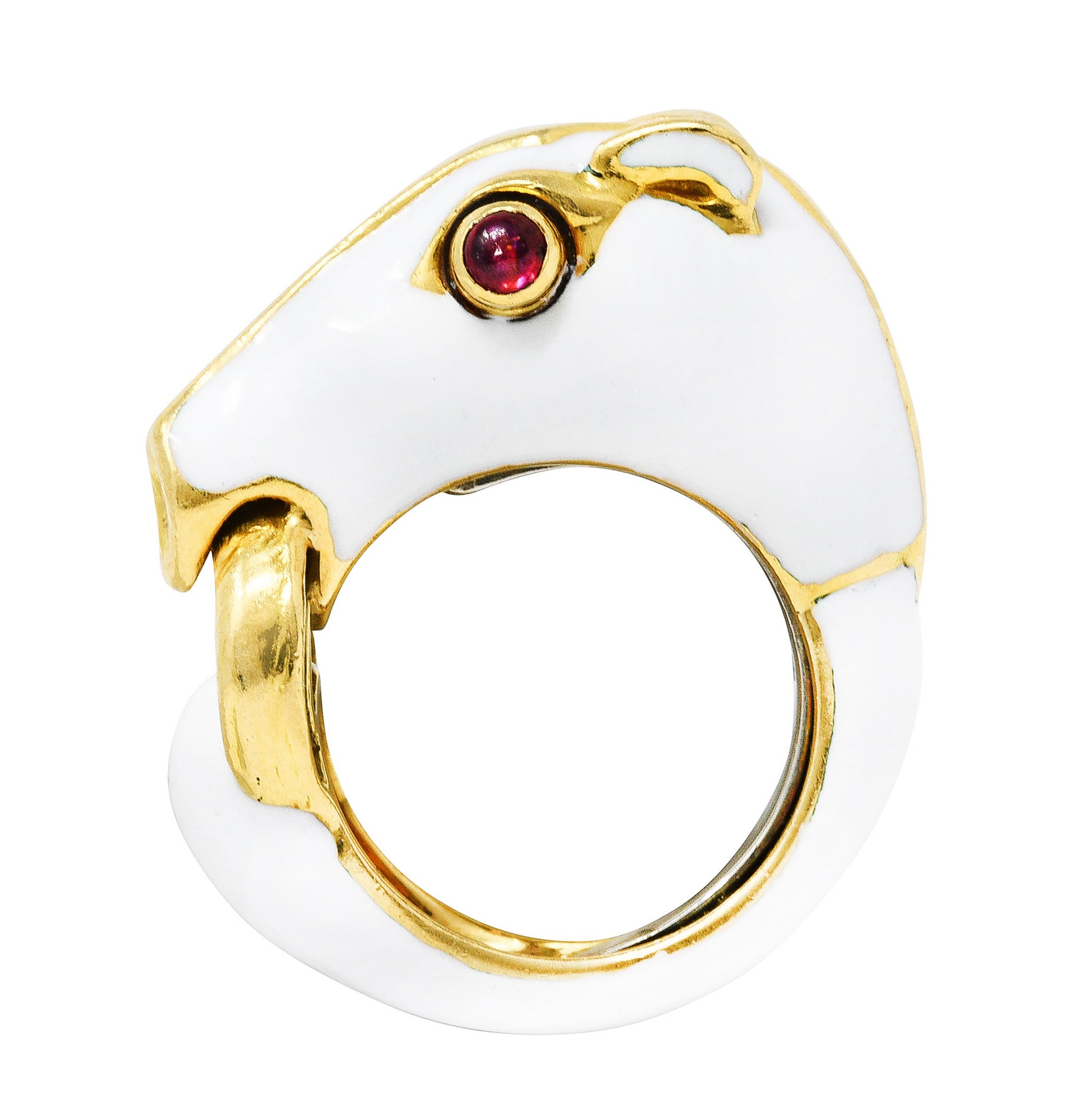 David Webb Vintage Ruby Enamel 18 Karat Gold Kingdom Horse RingRing - Wilson's Estate Jewelry