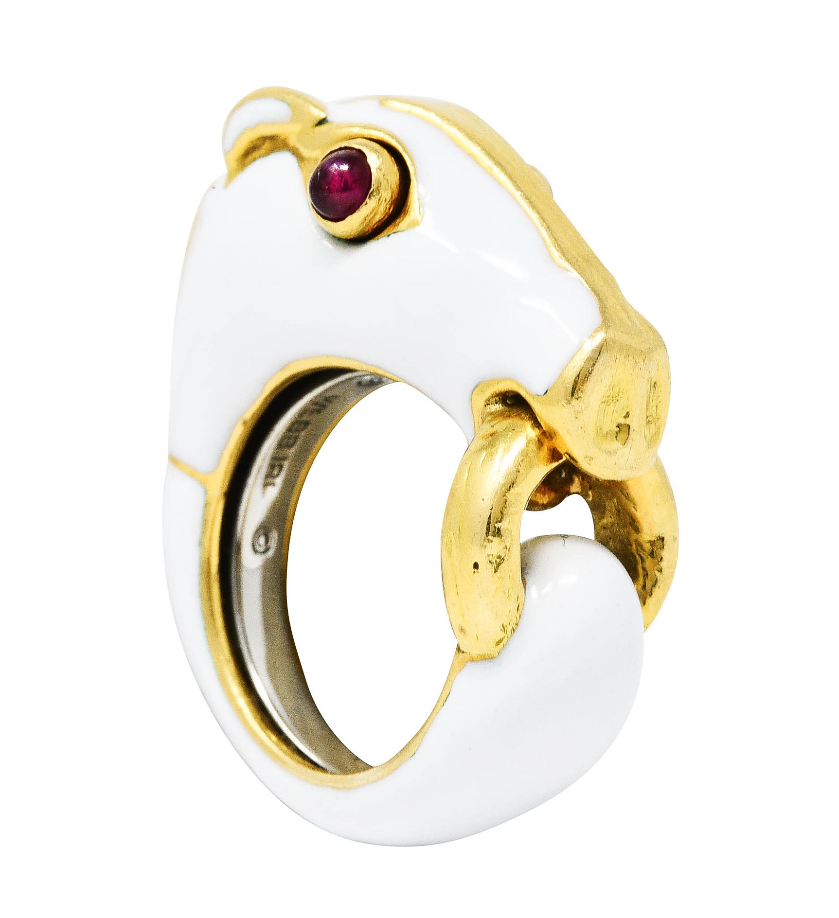 David Webb Vintage Ruby Enamel 18 Karat Gold Kingdom Horse RingRing - Wilson's Estate Jewelry