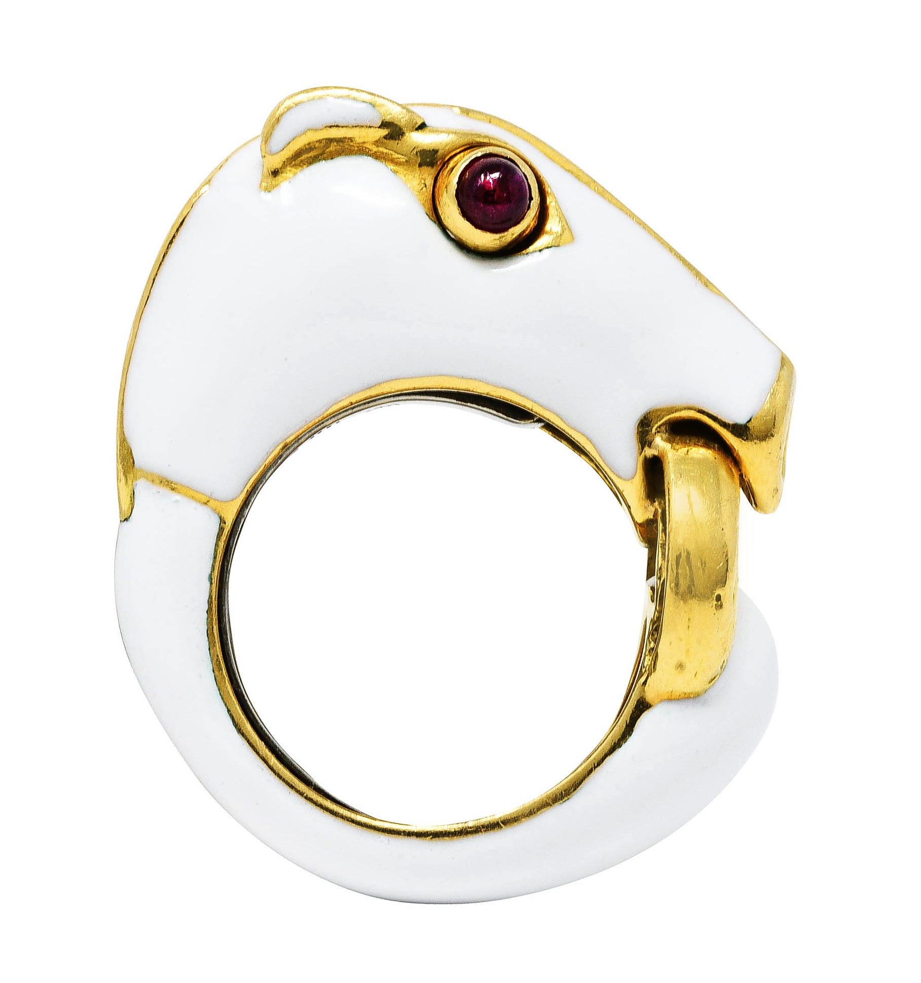 David Webb Vintage Ruby Enamel 18 Karat Gold Kingdom Horse RingRing - Wilson's Estate Jewelry