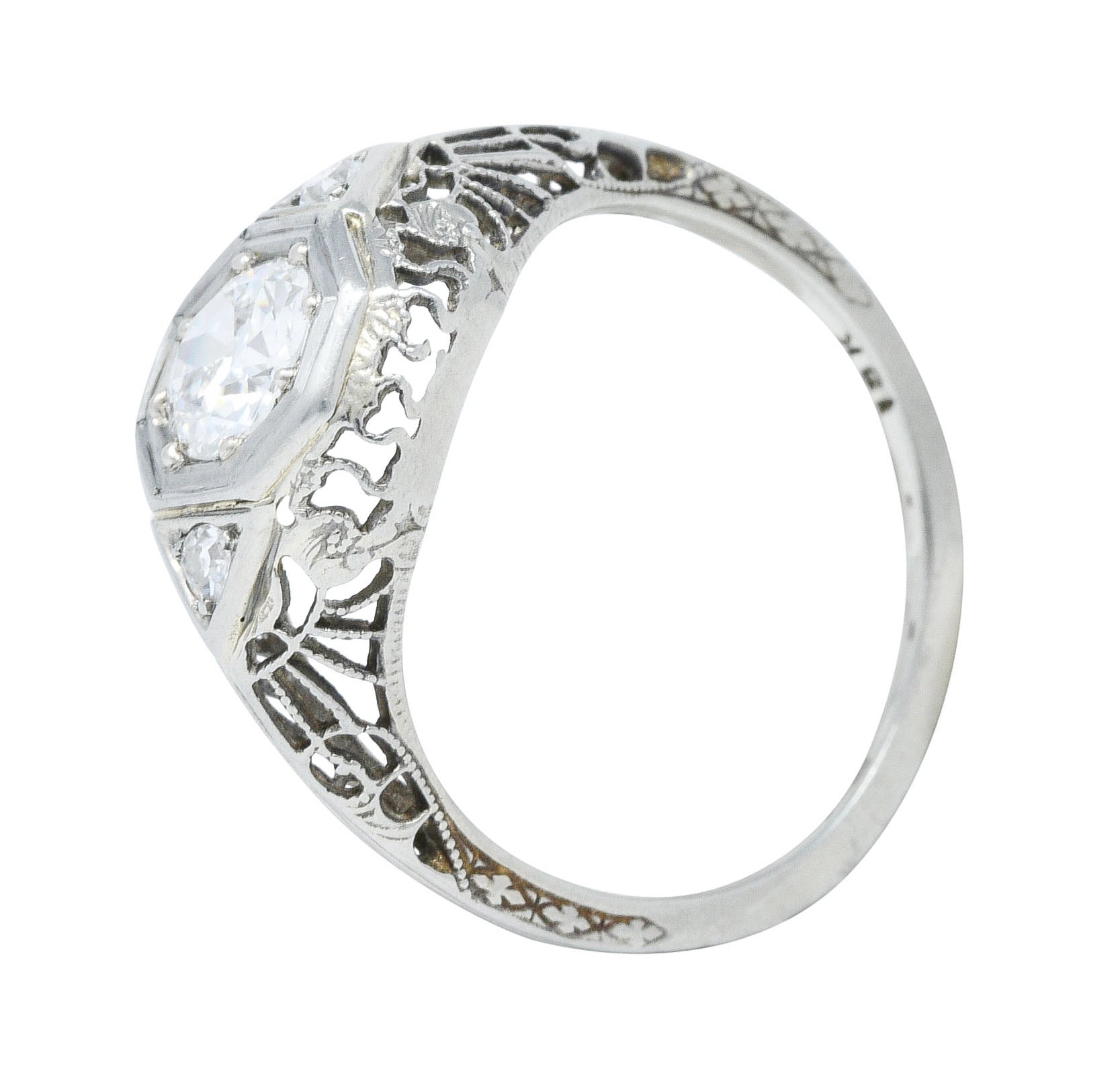 1920's Art Deco 0.57 CTW Diamond 18 Karat White Gold Bombe Engagement RingRing - Wilson's Estate Jewelry