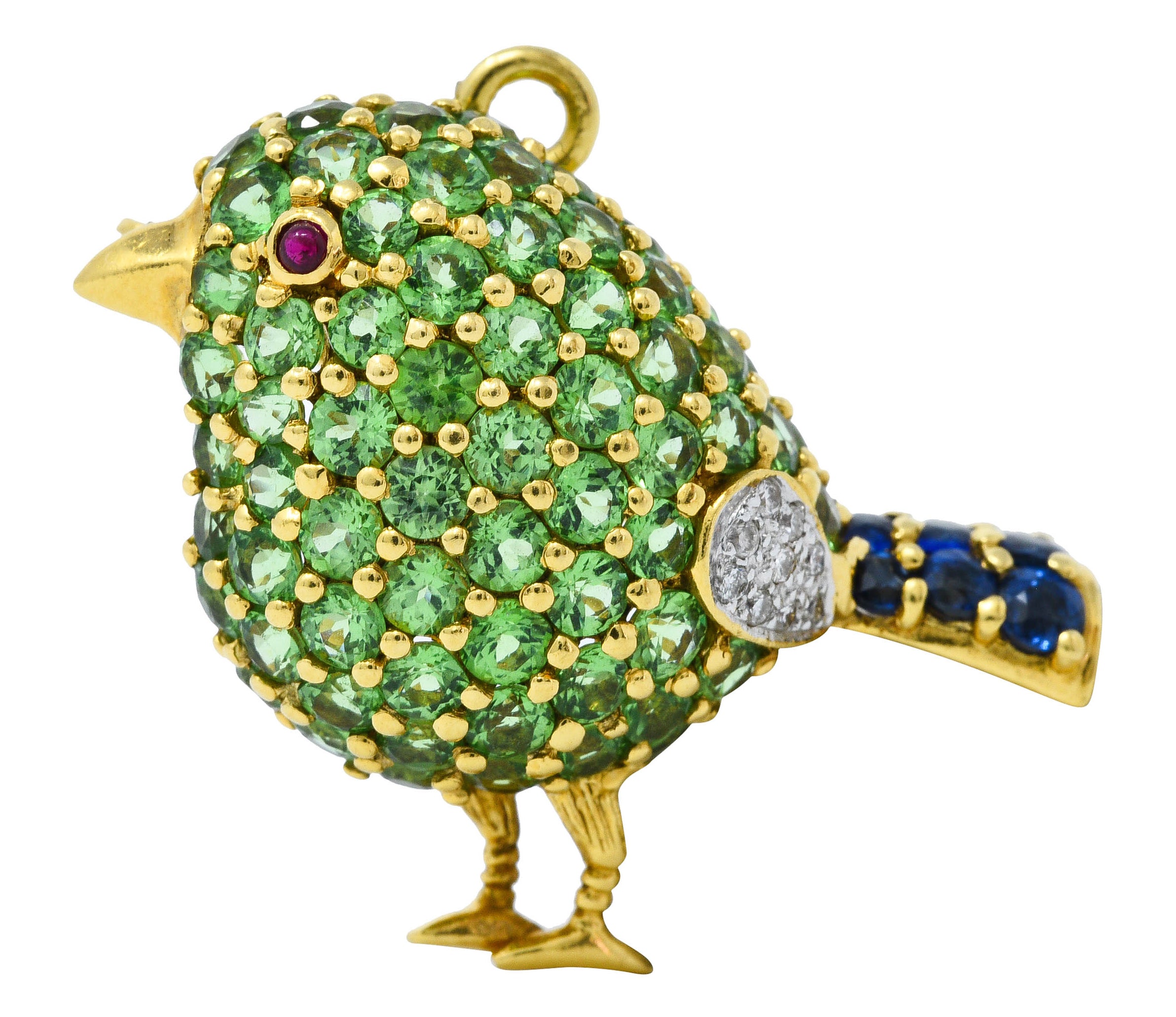 Vintage 6.45 CTW Sapphire Diamond 18 Karat Gold Bird Pendant BroochBrooch - Wilson's Estate Jewelry