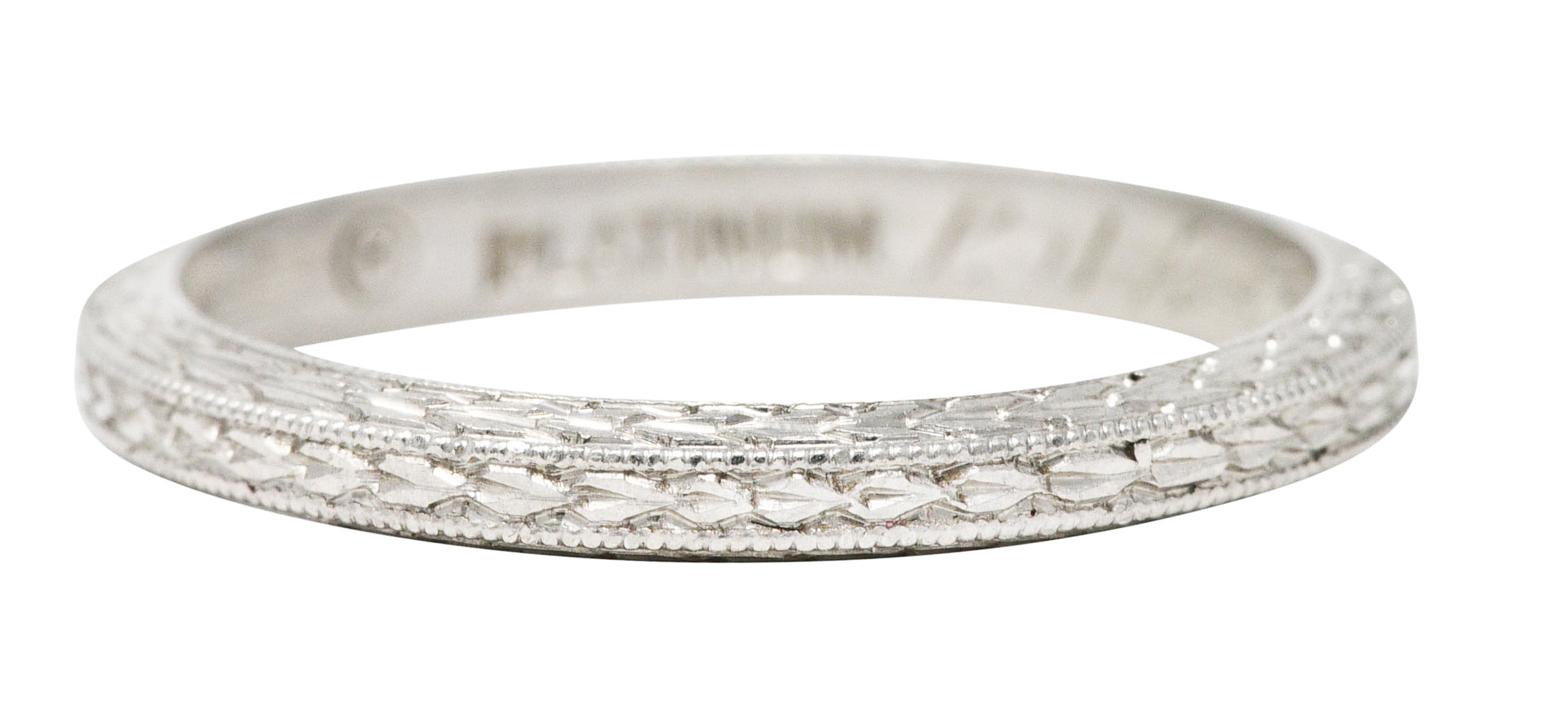 1920's H. Oppenheimer Co. Art Deco Platinum Engraved Wheat Band Ring Wilson's Estate Jewelry