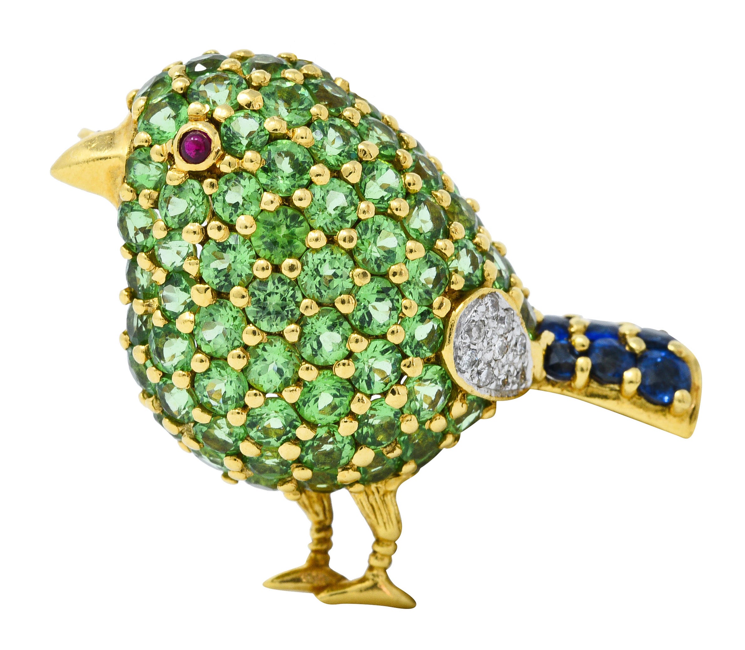 Vintage 6.45 CTW Sapphire Diamond 18 Karat Gold Bird Pendant BroochBrooch - Wilson's Estate Jewelry