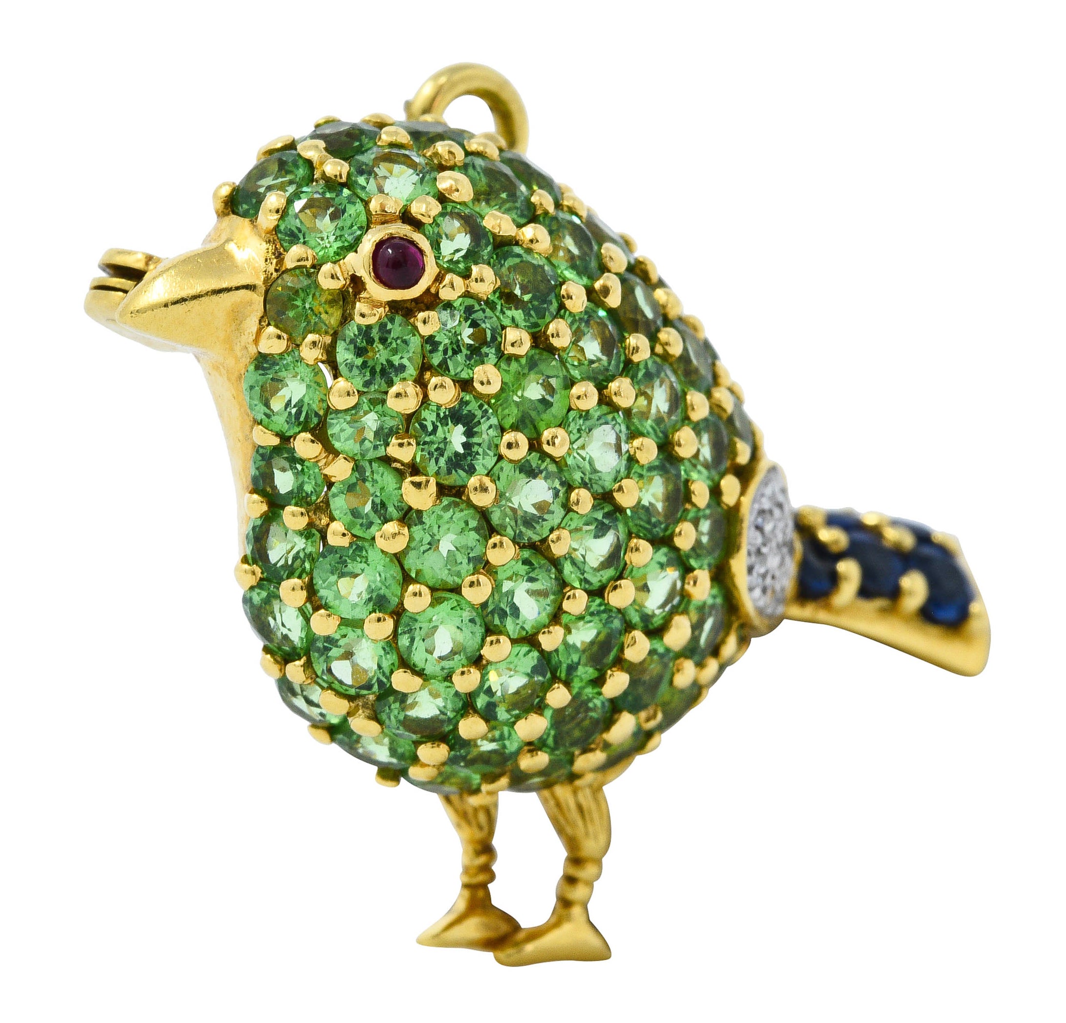 Vintage 6.45 CTW Sapphire Diamond 18 Karat Gold Bird Pendant BroochBrooch - Wilson's Estate Jewelry