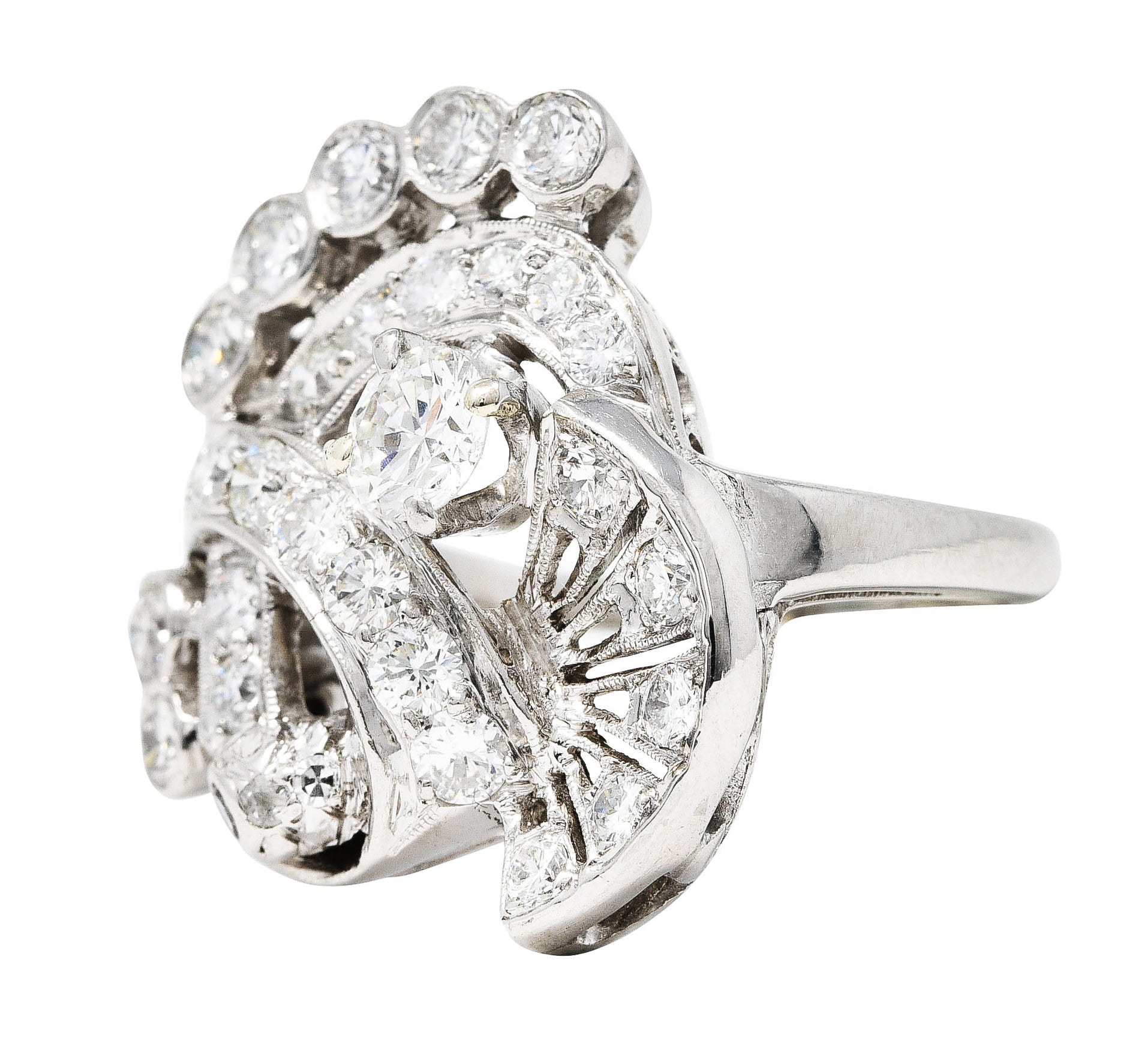 Mid-Century 1.82 CTW Diamond Platinum Cocktail RingRing - Wilson's Estate Jewelry