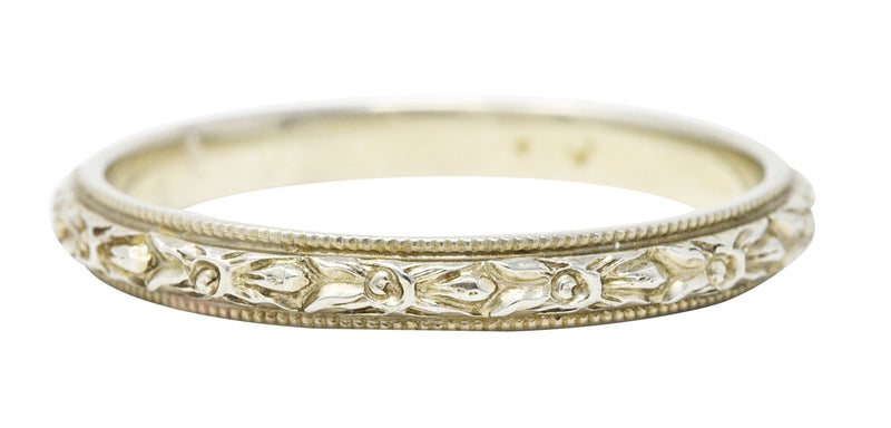 Art Deco 18 Karat White Gold Floral Wedding Band Ring Wilson's Estate Jewelry