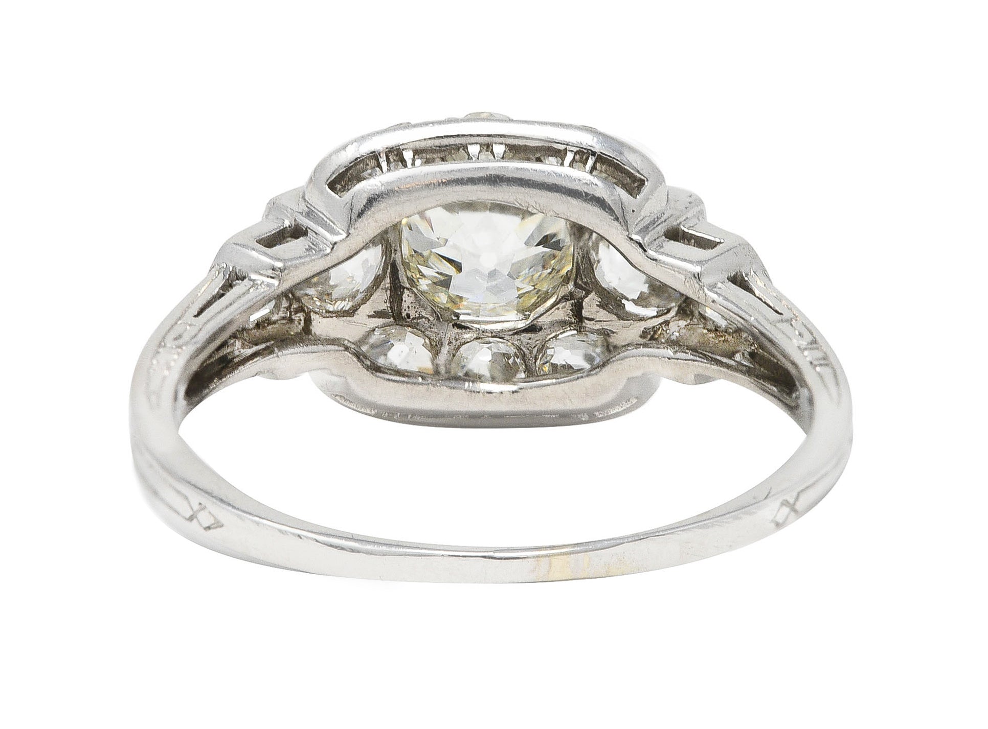 Art Deco 1.44 CTW Old European Diamond Platinum Stepped Engagement Ring Wilson's Estate Jewelry